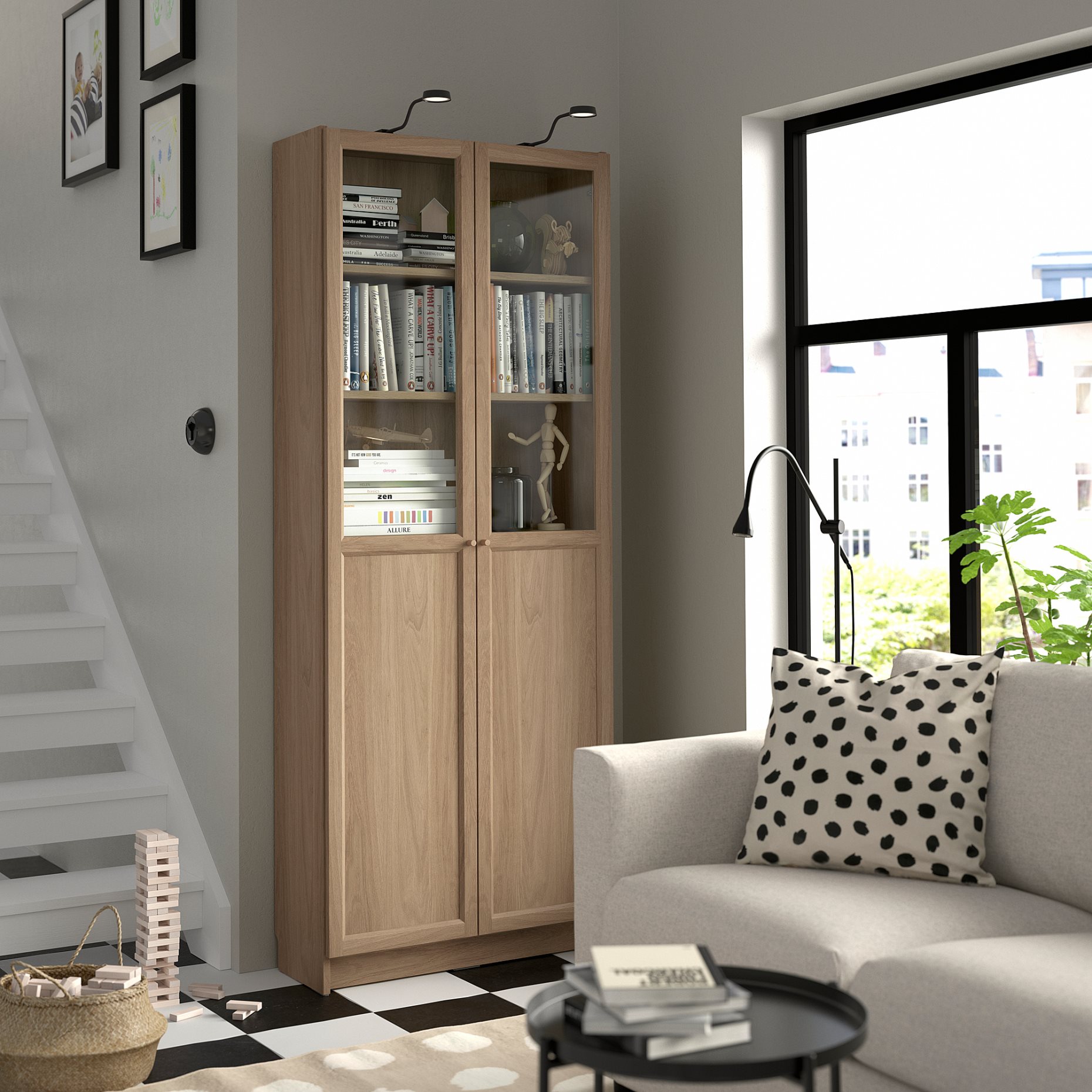 BILLY/OXBERG, bookcase with panel/glass doors, 80x30x202 cm, 294.833.28