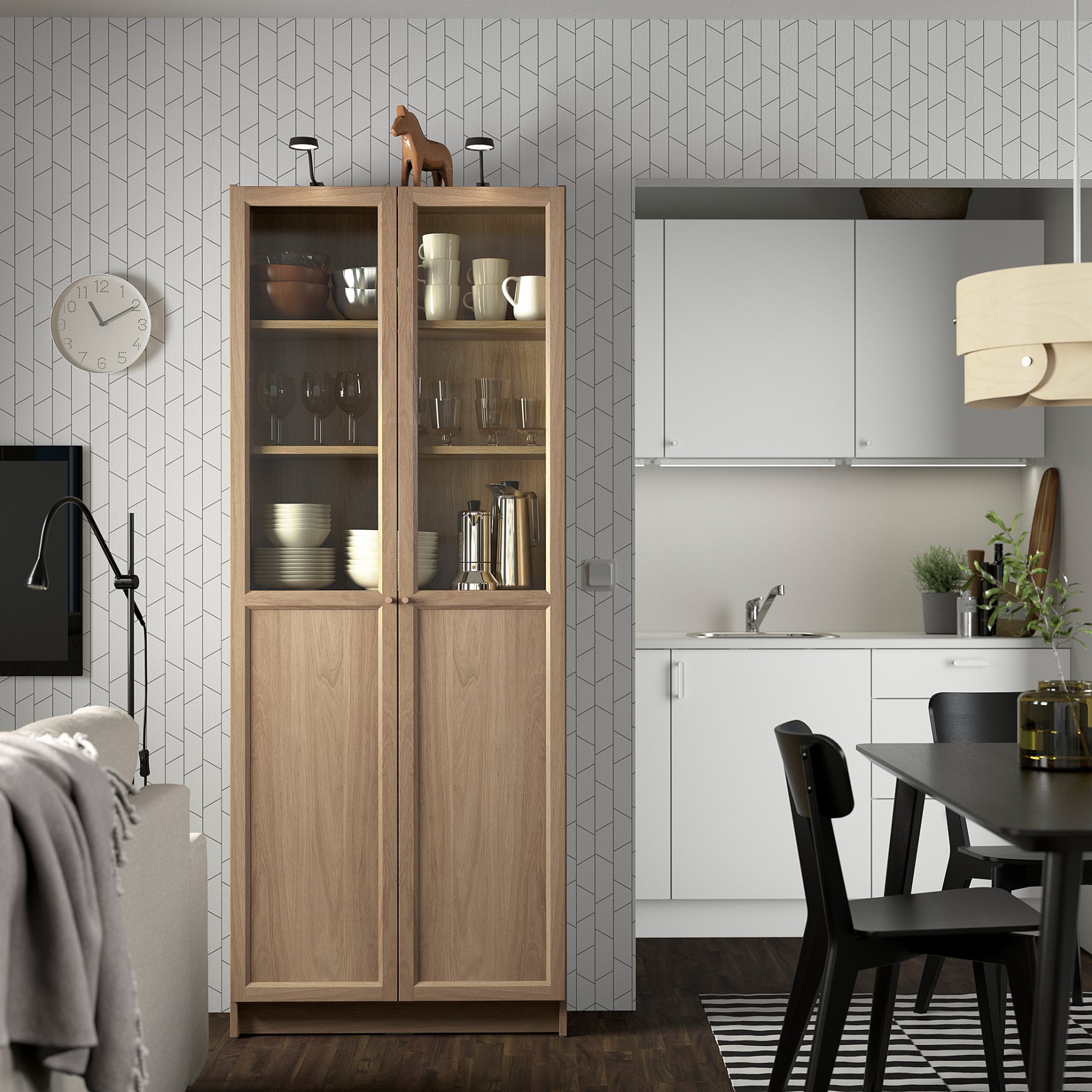 BILLY/OXBERG, bookcase with panel/glass doors, 80x30x202 cm, 294.833.28