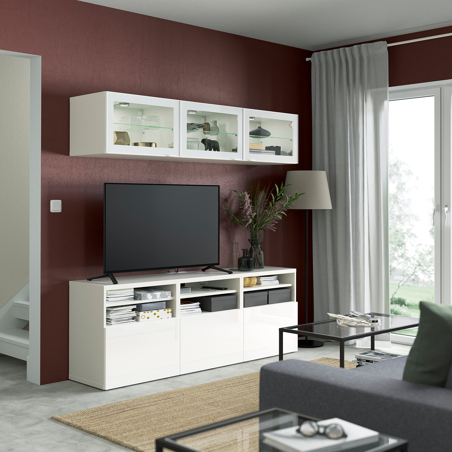 BESTÅ, TV storage combination/glass doors/drawers push open, 180x42x192 cm, 294.887.88