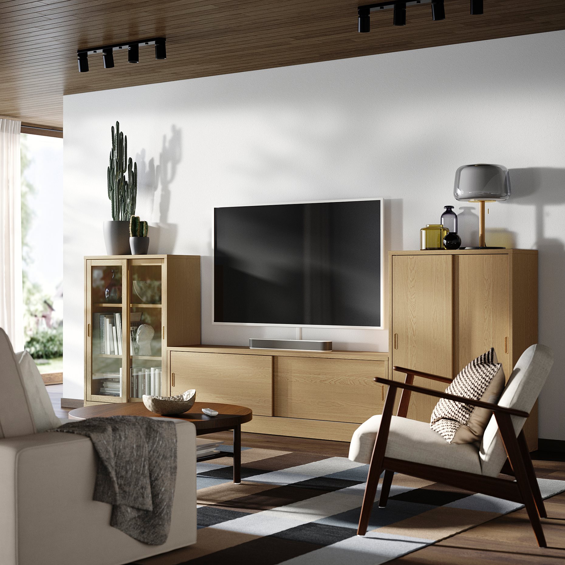 TONSTAD, TV storage combination with sliding doors, 342x37x120 cm, 295.150.65