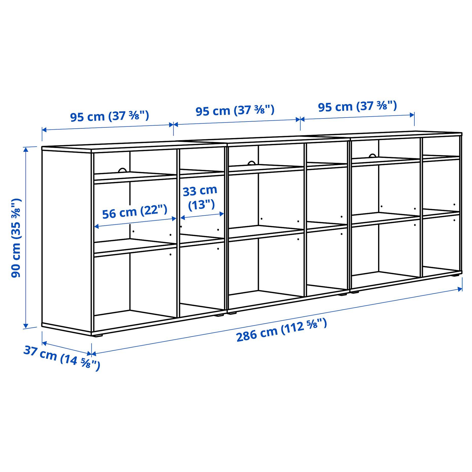 VIHALS, shelving combination, 286x37x90 cm, 295.210.71