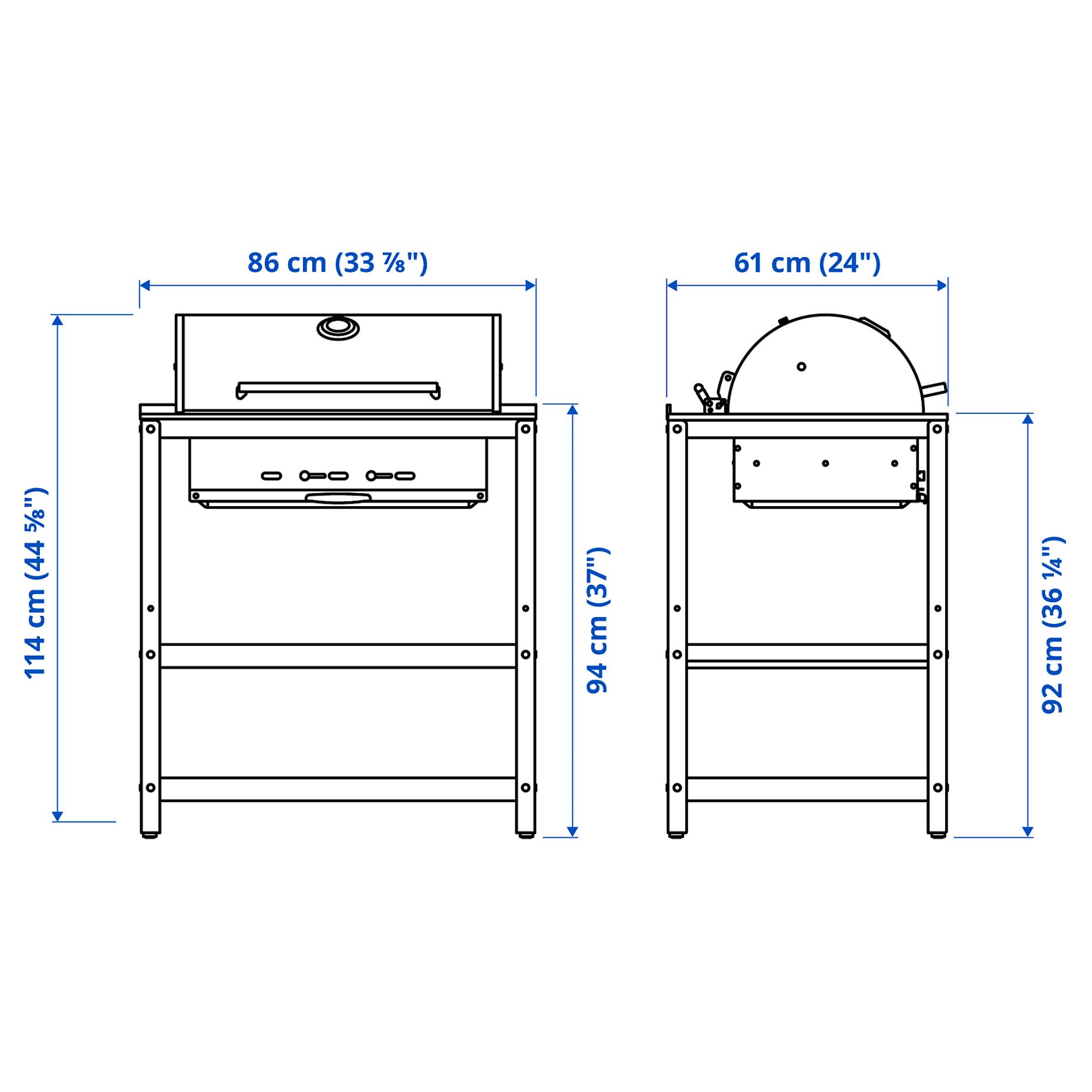 GRILLSKÄR, charcoal barbecue with cabinet outdoor, 86x61 cm, 304.714.47