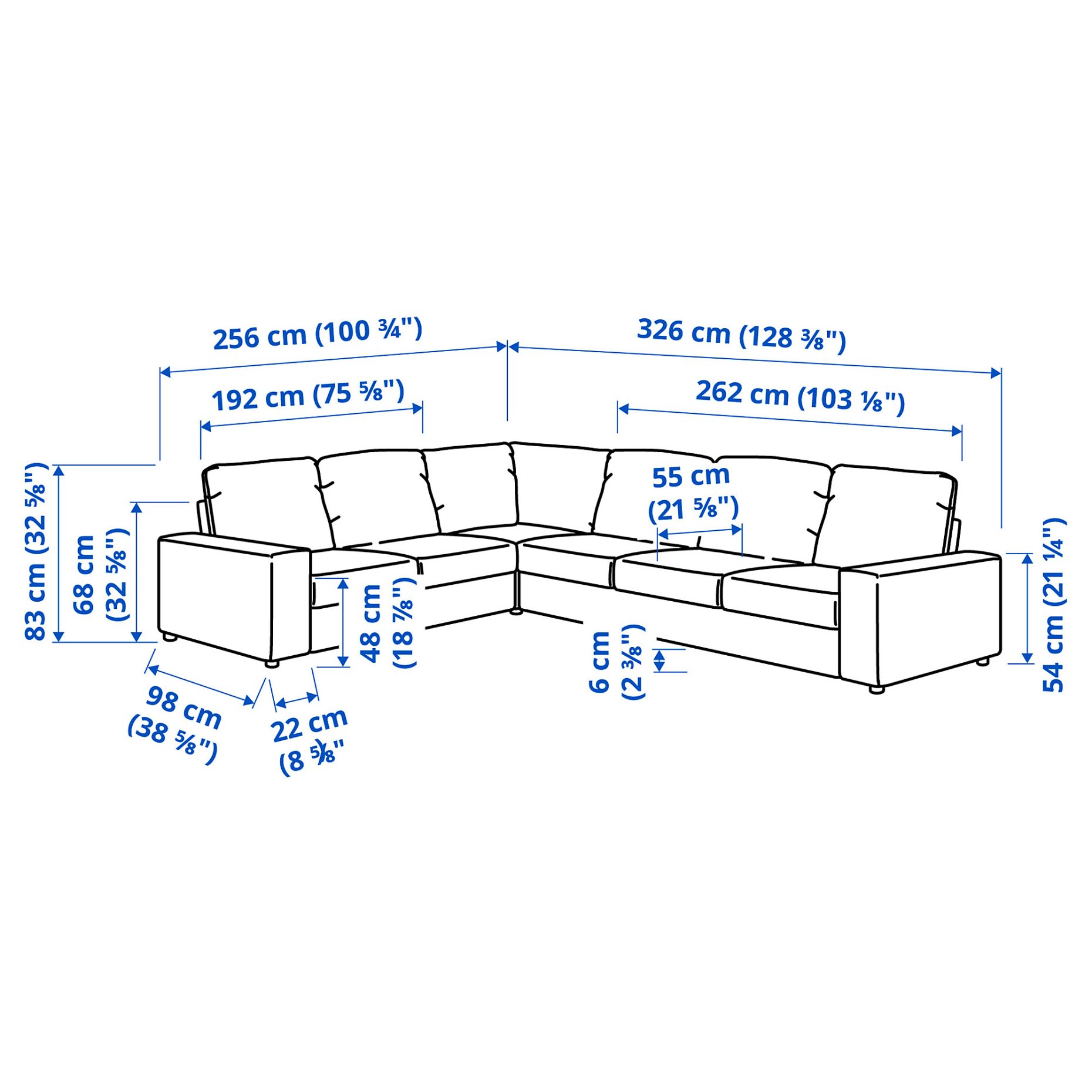 VIMLE, corner sofa, 5-seat with wide armrests, 394.017.99