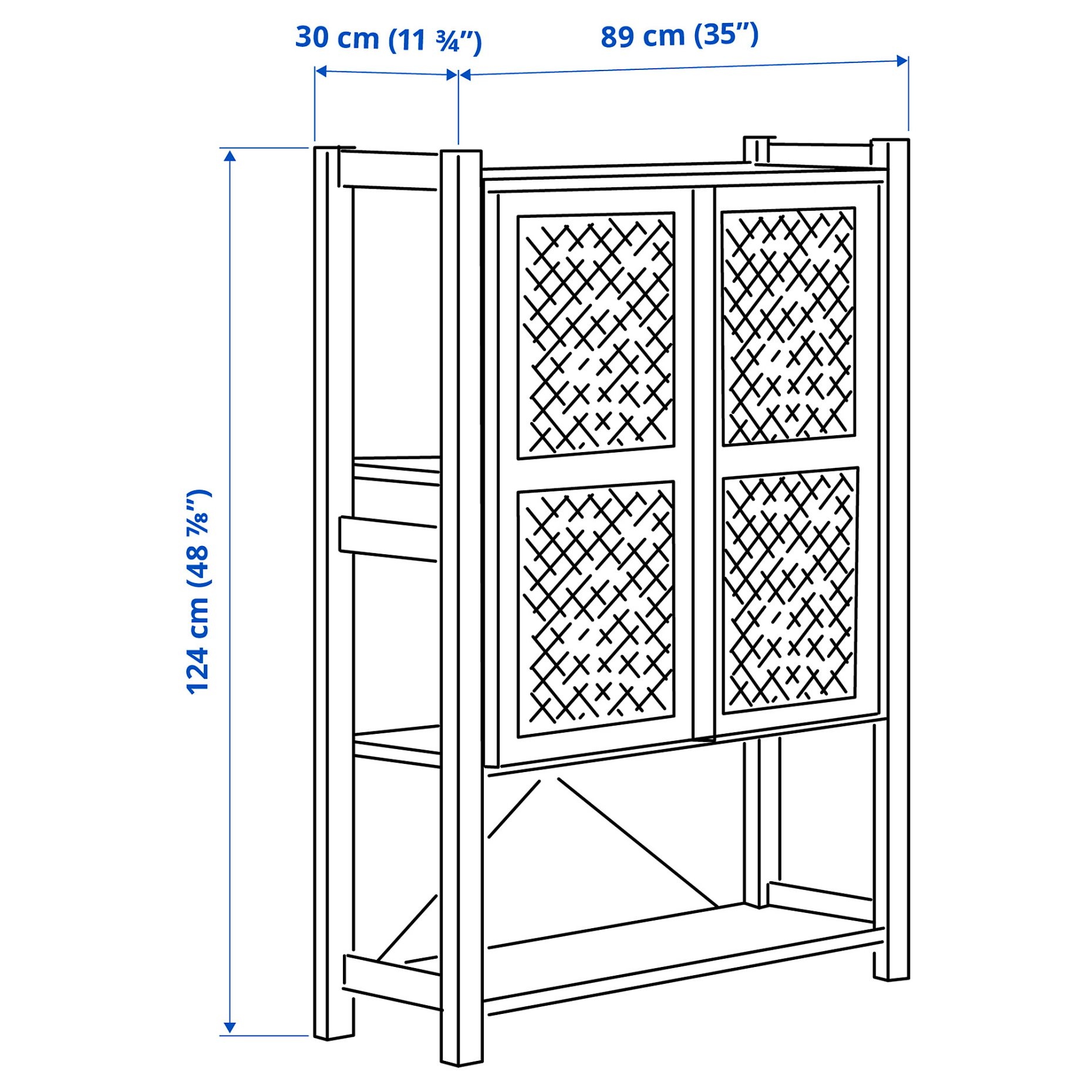 IVAR, shelving unit with doors, 89x30x124 cm, 394.034.73