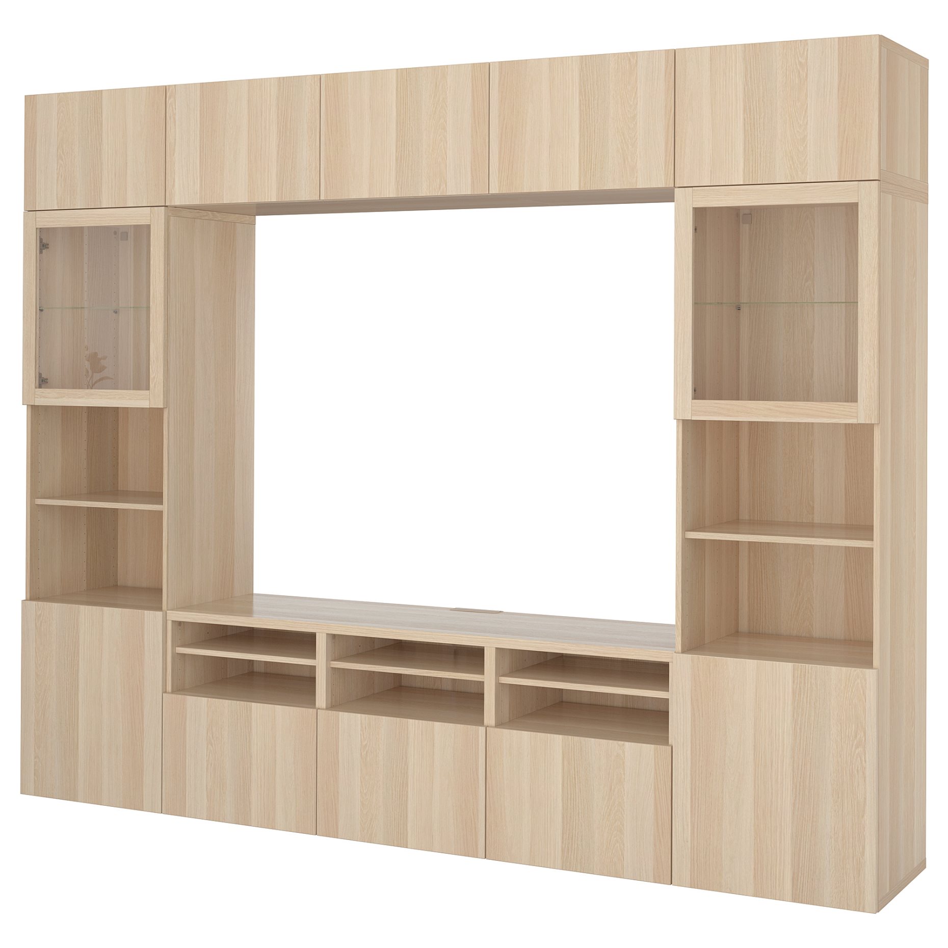 BESTÅ, TV storage combination/glass doors/drawers push open, 300x42x231 cm, 394.110.10