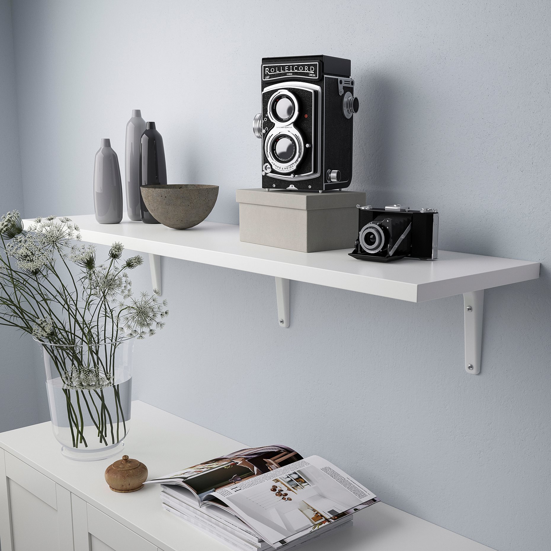 BERGSHULT/TOMTHULT, shelf with bracket, 120x30 cm, 394.183.18