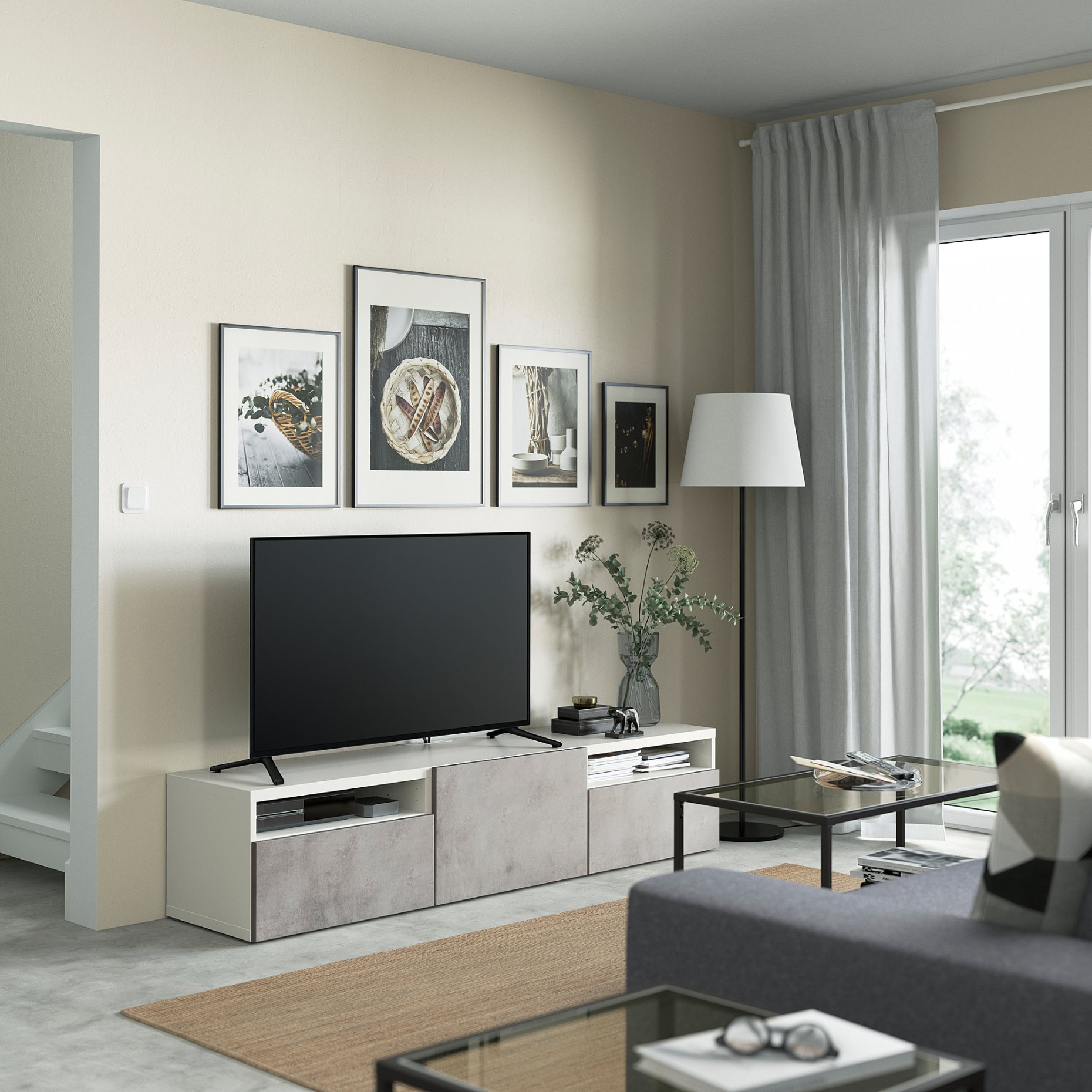 BESTÅ, έπιπλο TV με πόρτα/συρτάρια ανοίγματος με πίεση, 180x42x39 cm, 394.324.75