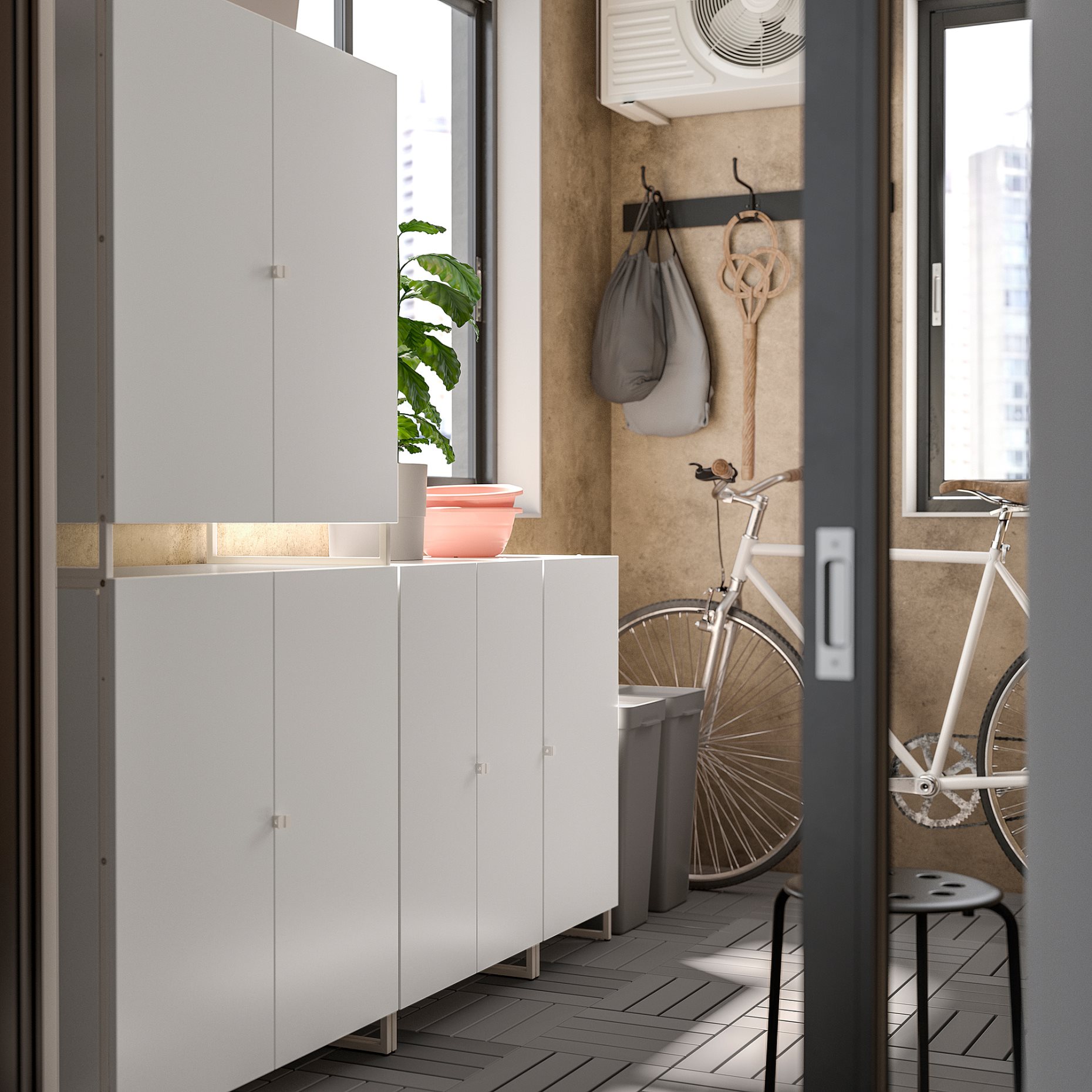 JOSTEIN, shelving unit with doors/in/outdoor, 182x44x180 cm, 394.372.94