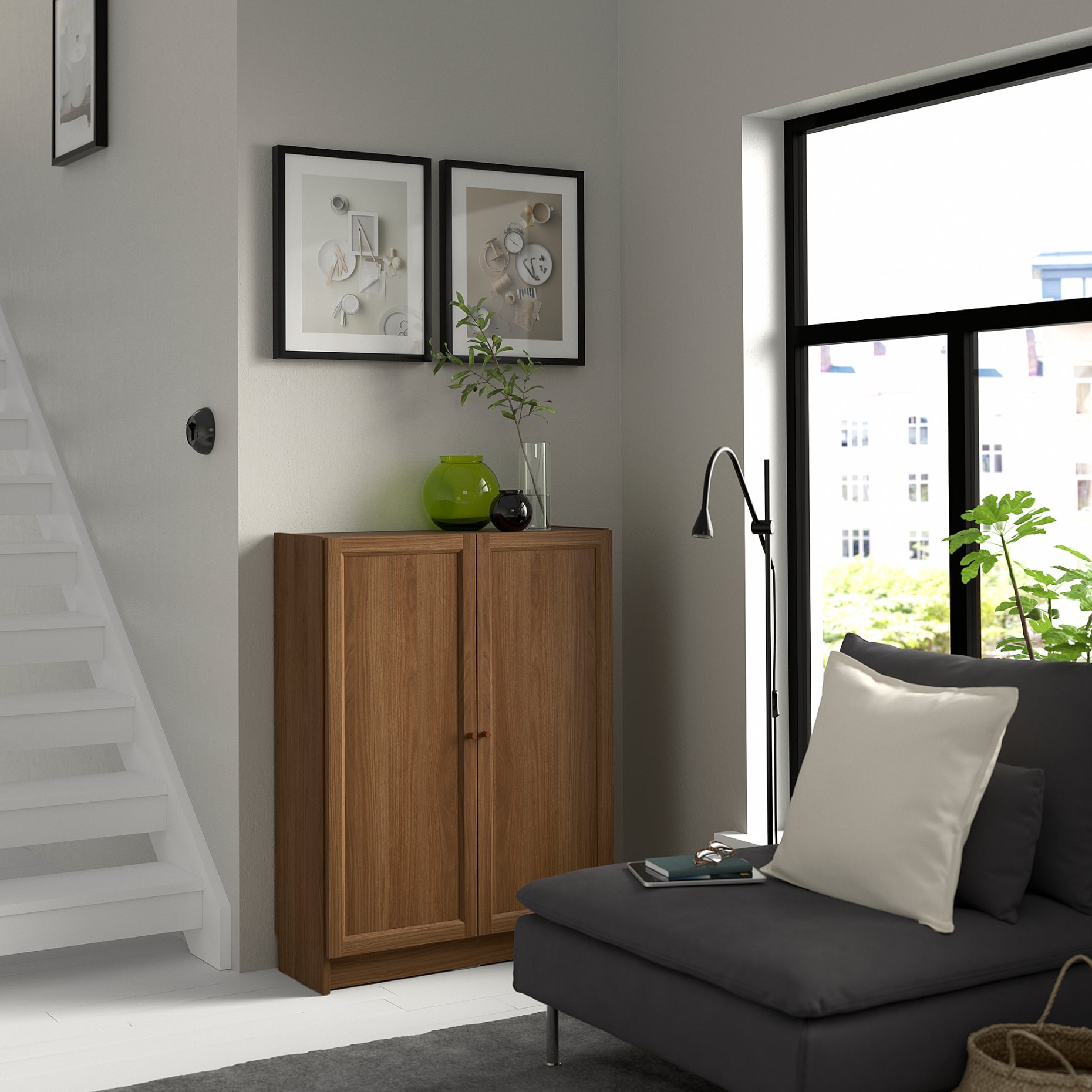 BILLY/OXBERG, bookcase with doors, 80x30x106 cm, 394.832.76