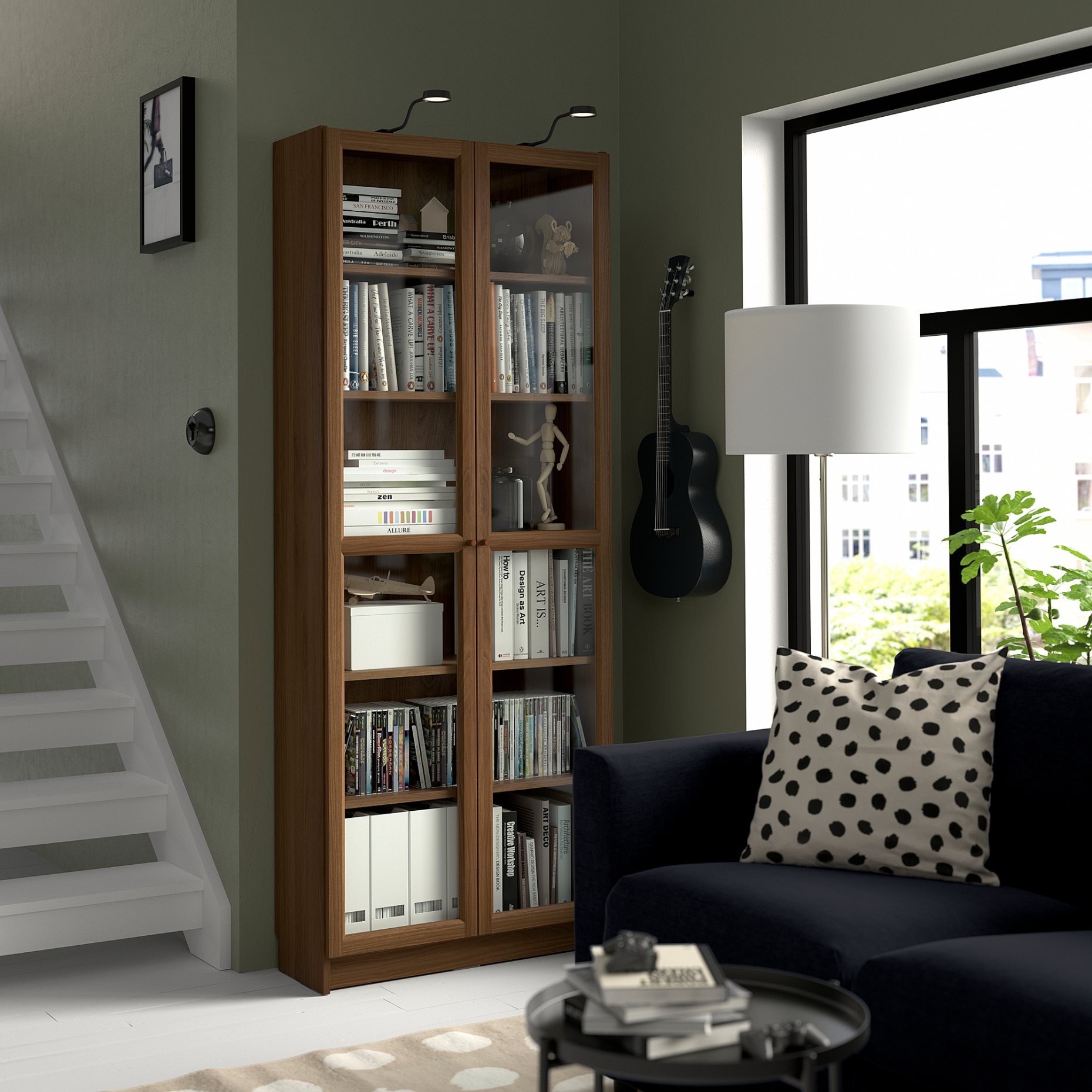 BILLY/OXBERG, bookcase with glass doors, 80x30x202 cm, 394.833.18