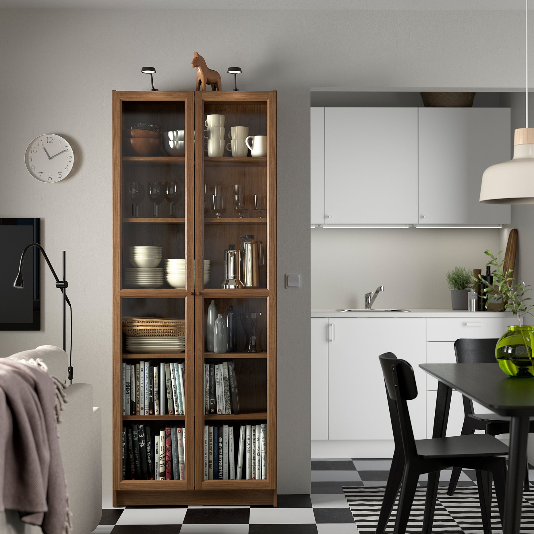BILLY/OXBERG, bookcase with glass doors, 80x30x202 cm, 394.833.18
