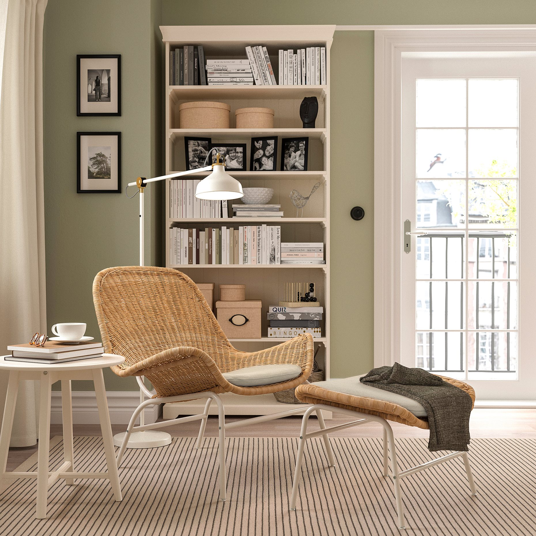 FRYKSAS, armchair and footstool/rattan, 395.631.69
