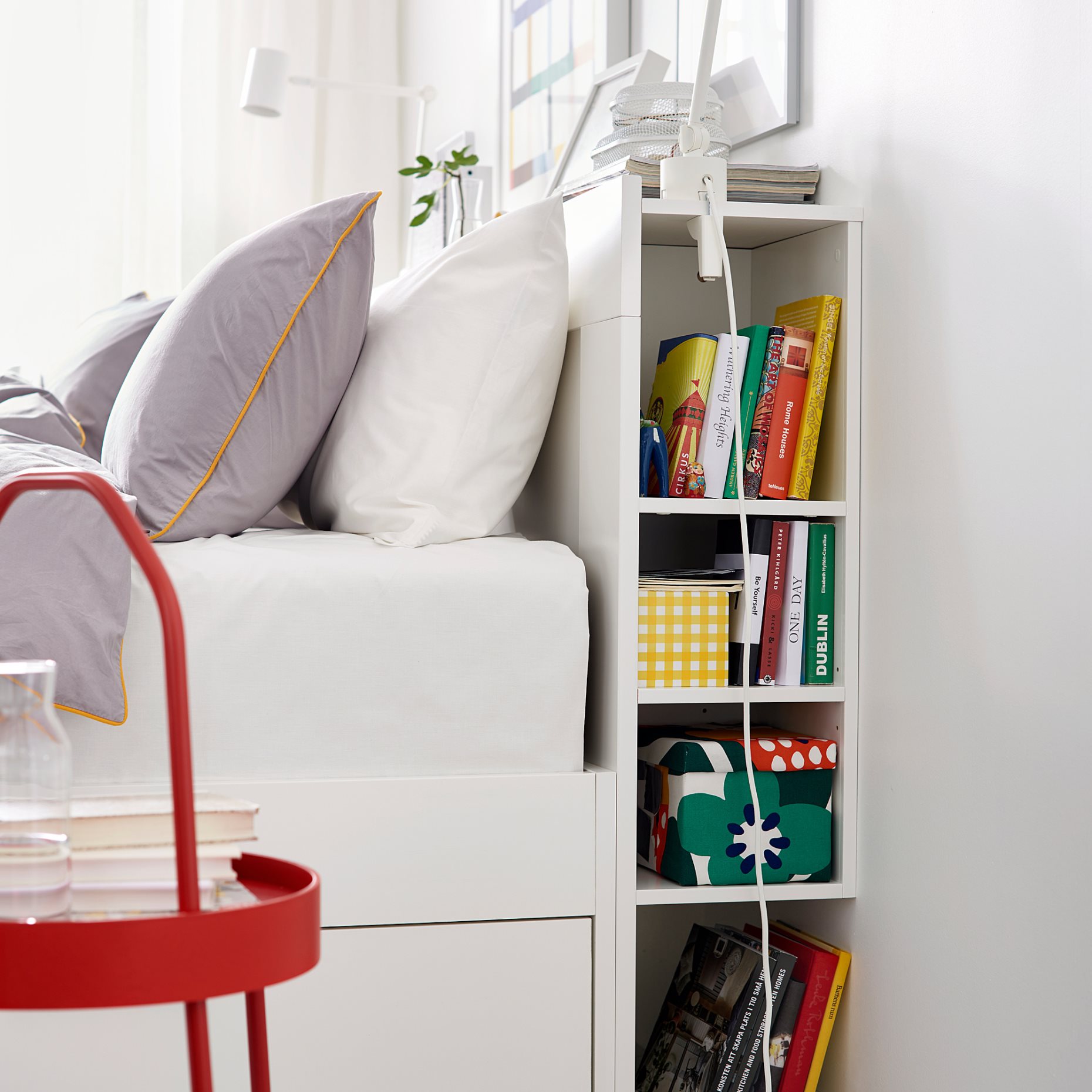 BRIMNES, bed frame with storage and headboard, 140X200 cm, 491.574.57
