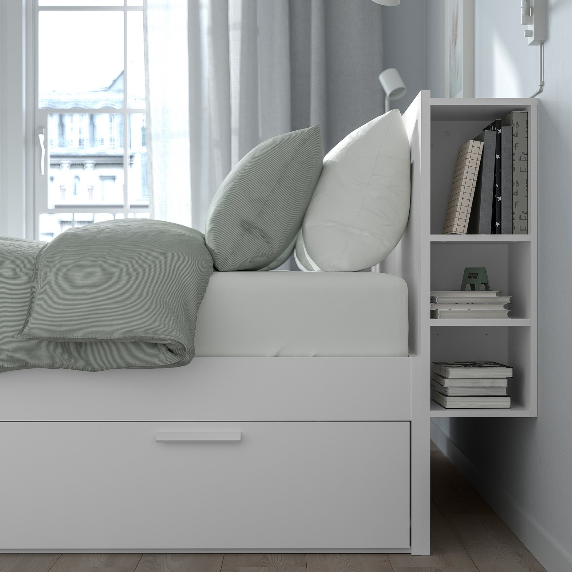 BRIMNES, bed frame with storage and headboard, 140X200 cm, 491.574.57