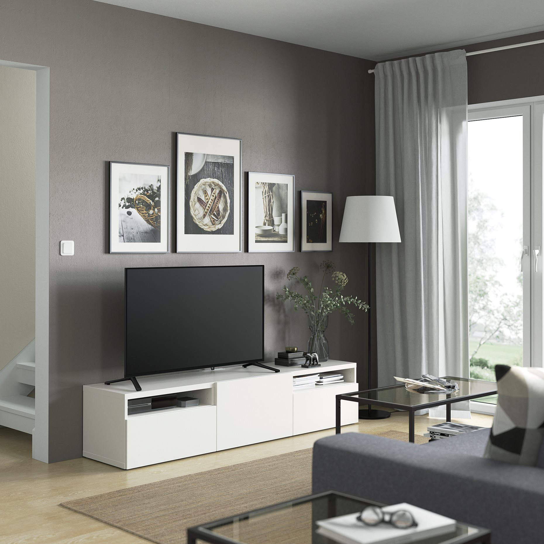 BESTÅ, TV bench with door/drawers soft closing, 180x42x39 cm, 493.284.02