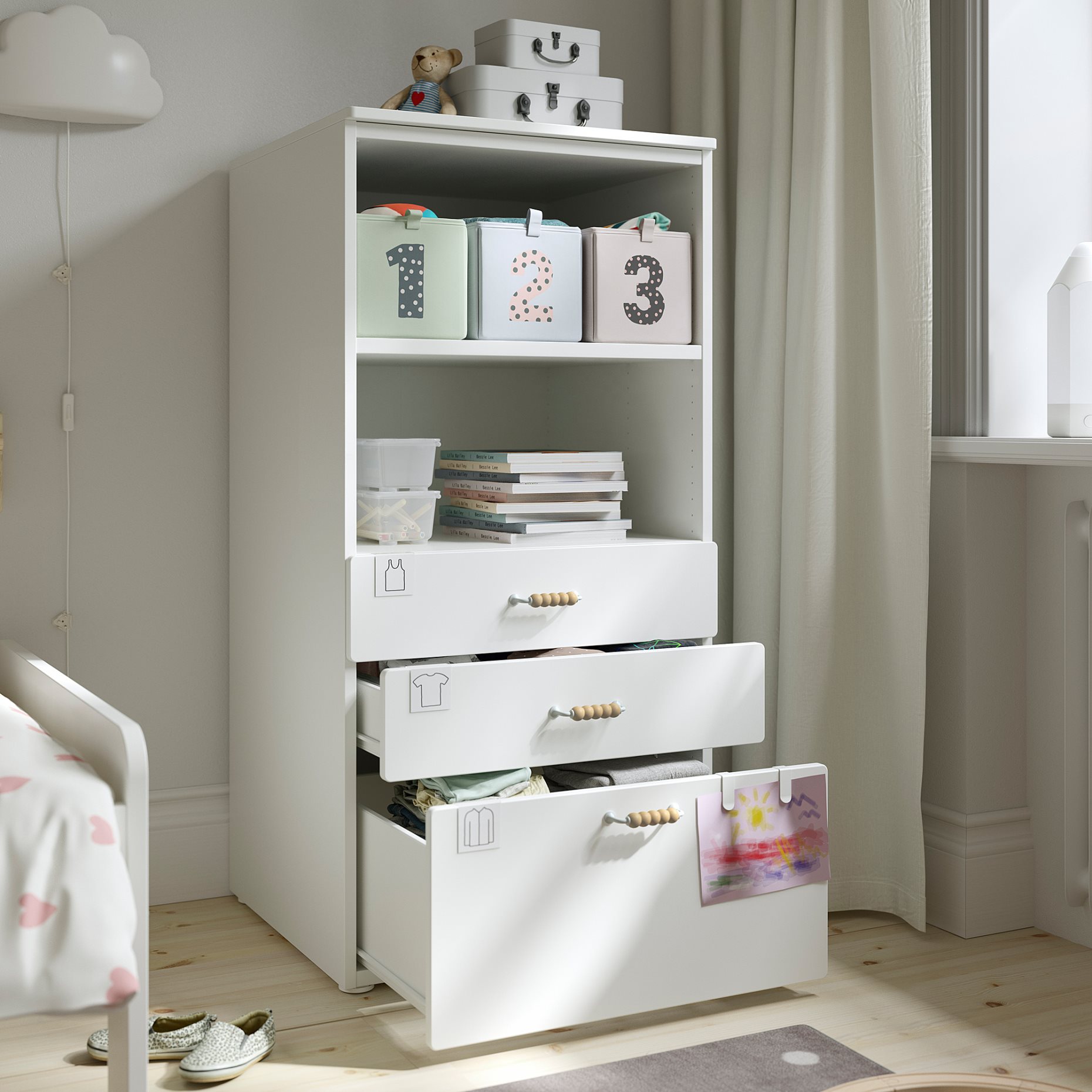 SMASTAD/PLATSA, bookcase with 3 drawers, 60x57x123 cm, 493.878.11