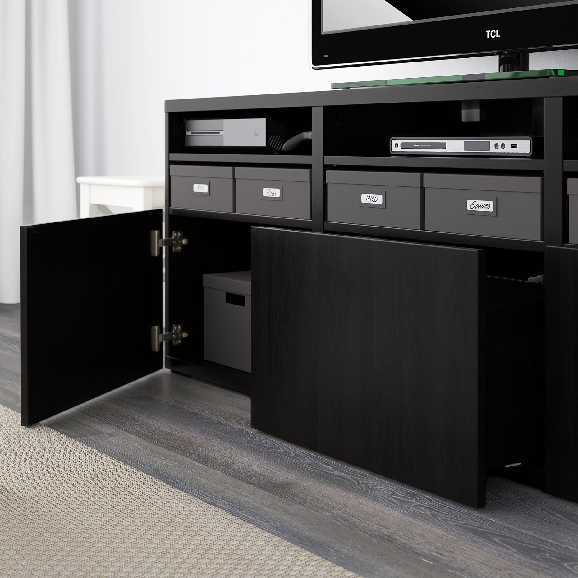 BESTÅ, TV storage combination/glass doors/drawers soft closing, 180x42x192 cm, 494.070.03