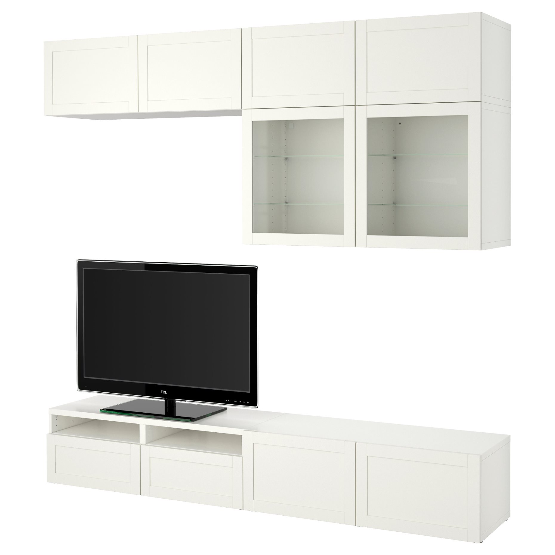 BESTÅ, TV storage combination/glass doors/drawers soft closing, 240x42x231 cm, 494.123.54
