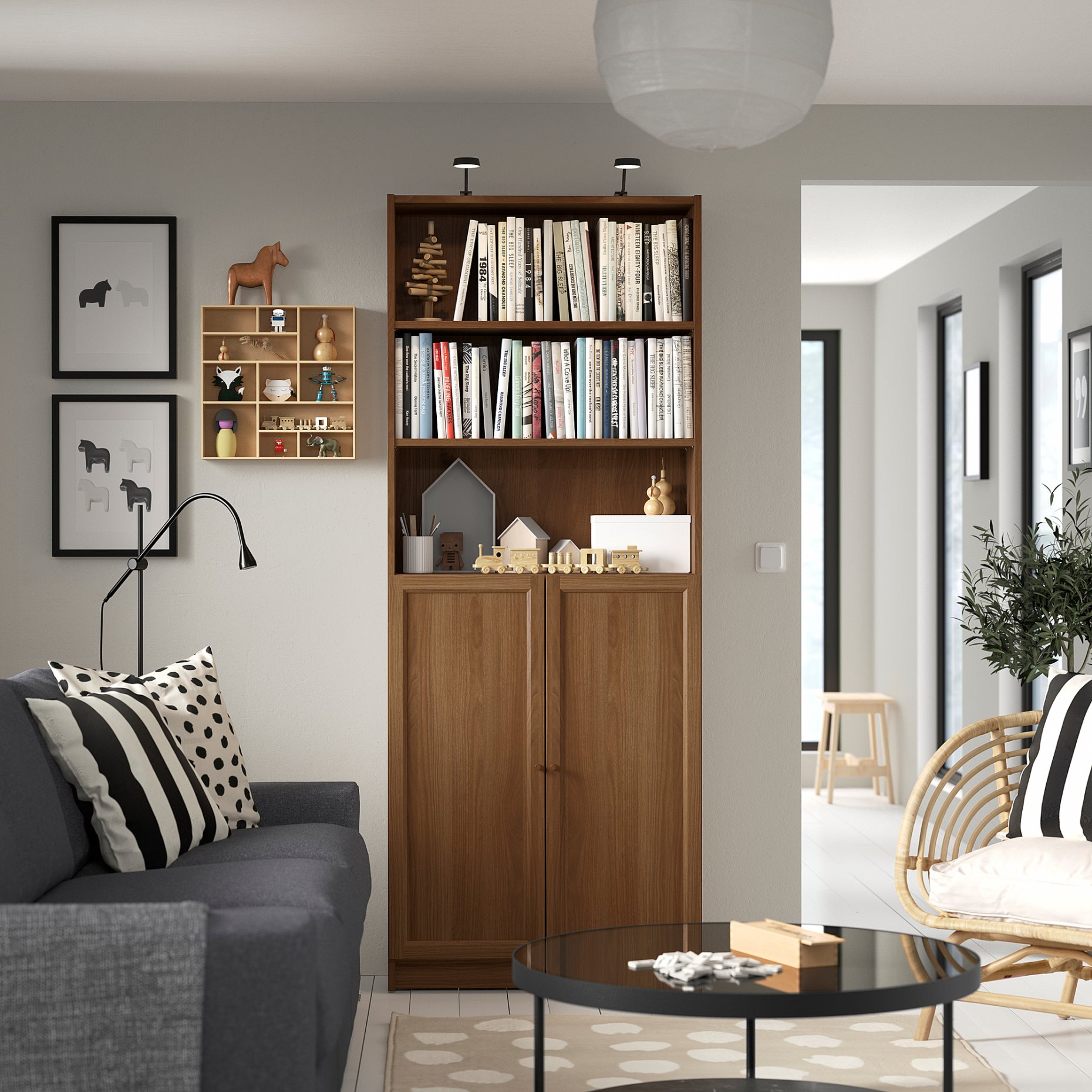 BILLY/OXBERG, bookcase with doors, 80x30x202 cm, 494.833.65