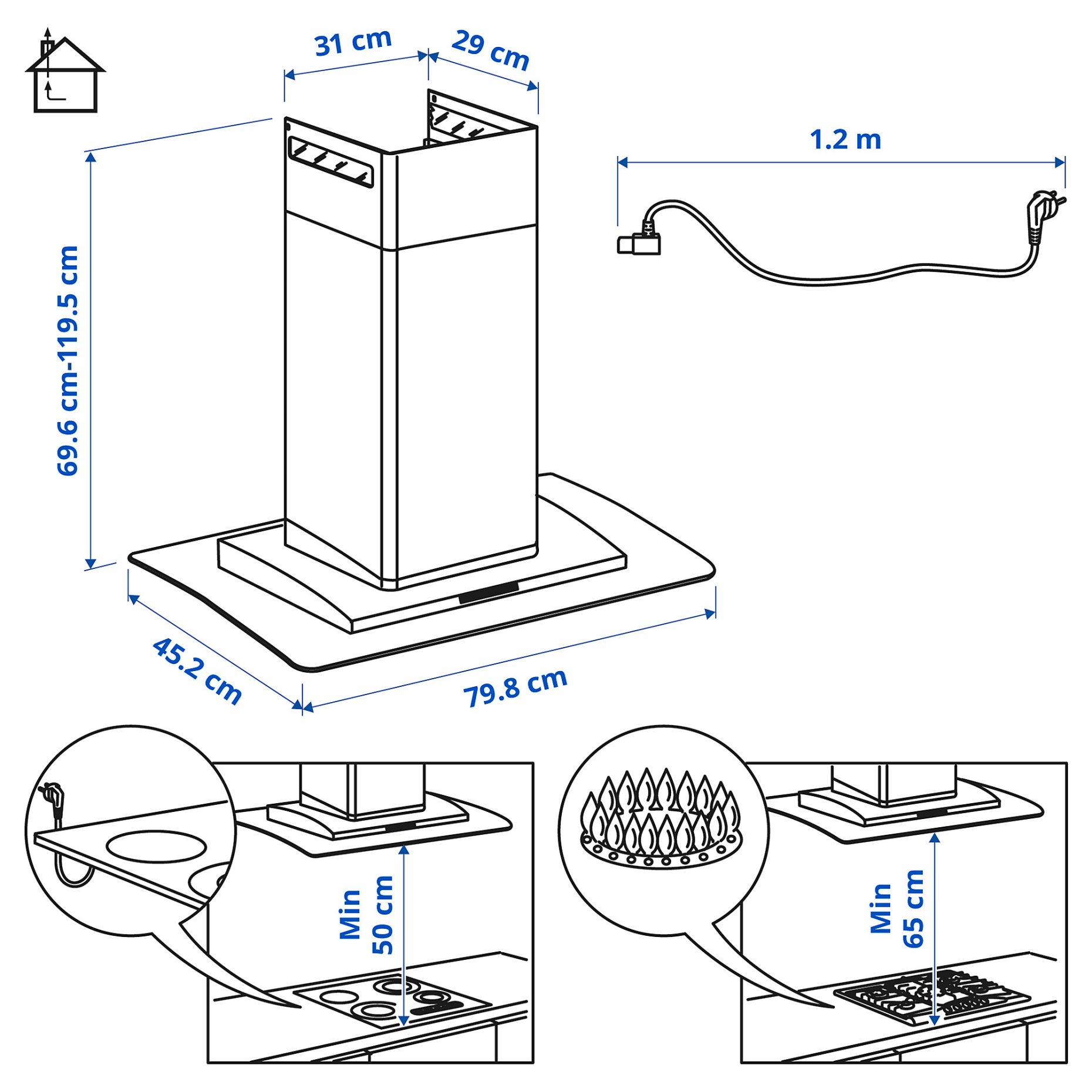 BALANSERAD, wall mounted extractor hood, 80 cm, 505.269.91