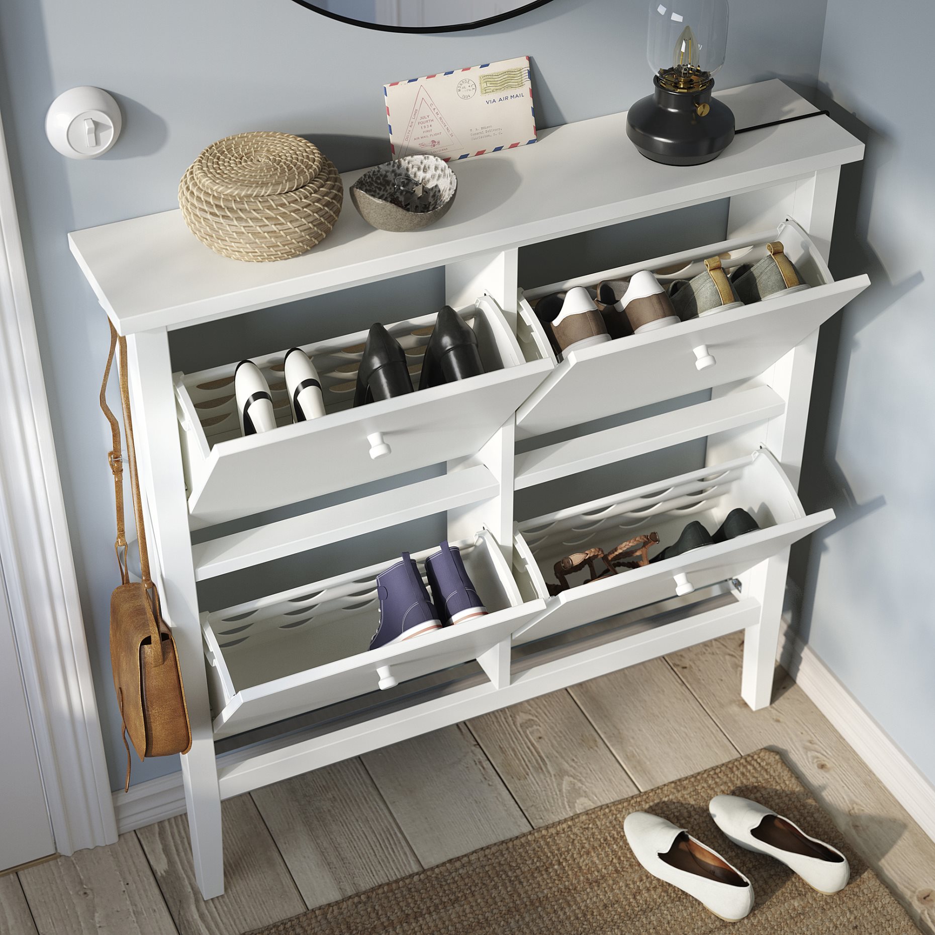 GULLABERG, shoe cabinet with 4 compartments, 105x22x107 cm, 505.877.10