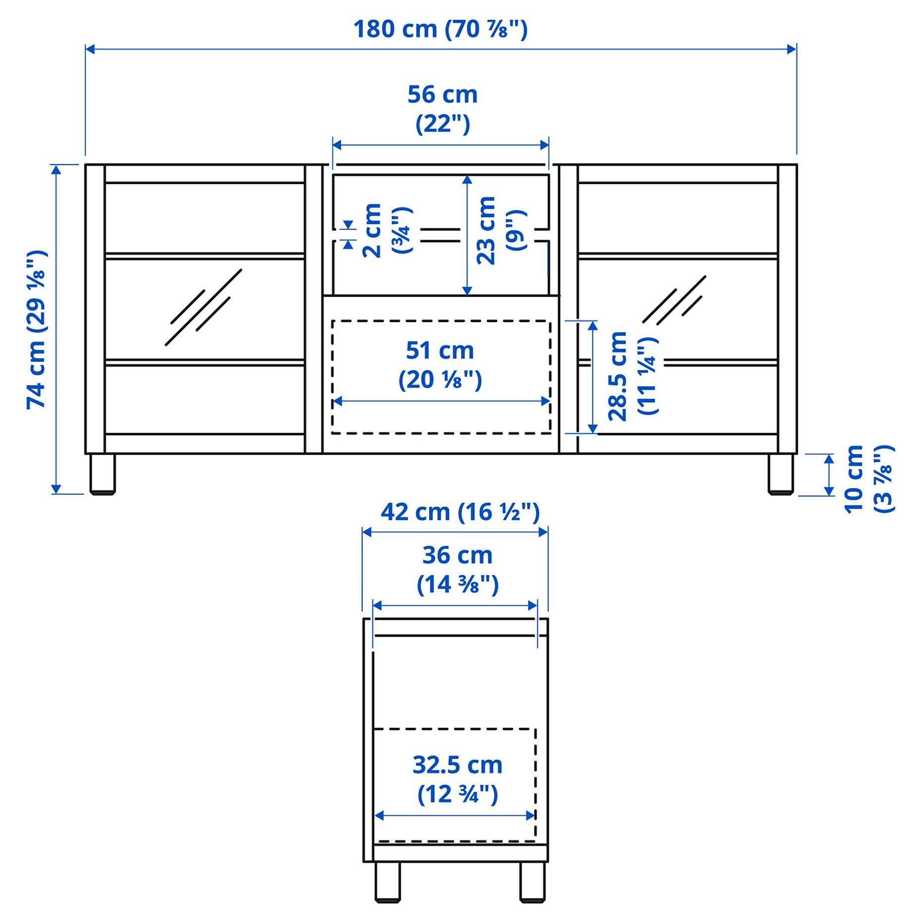 BESTÅ, TV bench with doors/drawer soft closing, 180x42x74 cm, 591.941.00