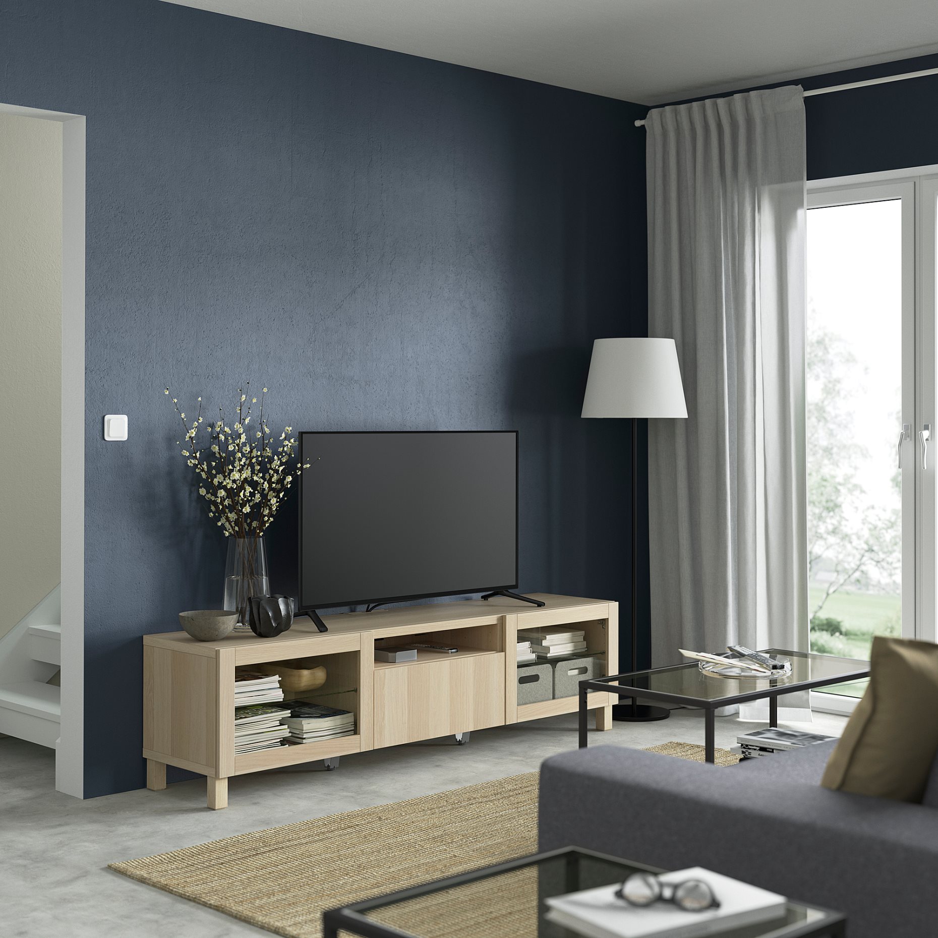 BESTÅ, TV bench with doors/drawer soft closing, 180x42x48 cm, 593.291.99