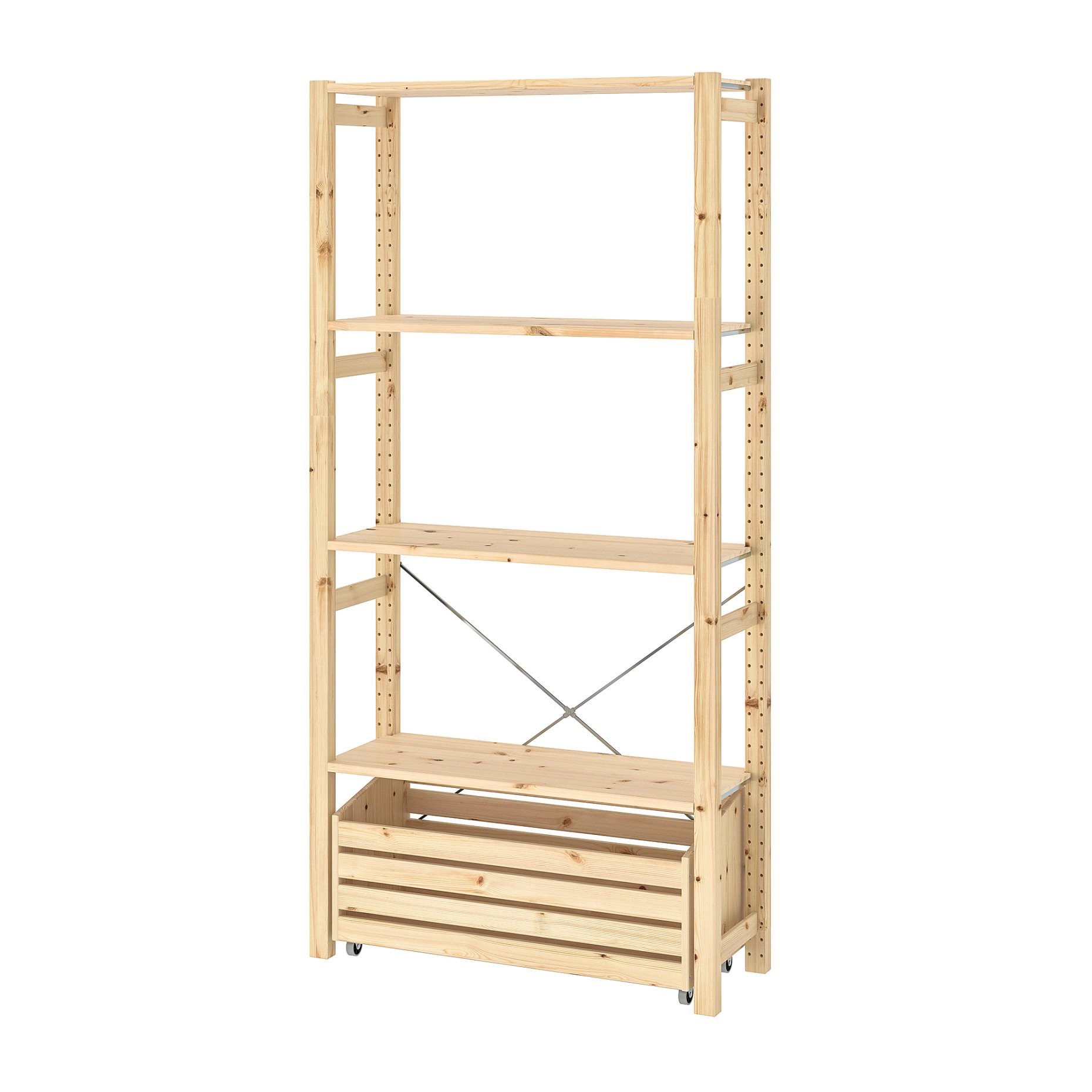 IVAR, shelving unit with storage box, 89x30x179 cm, 594.038.15