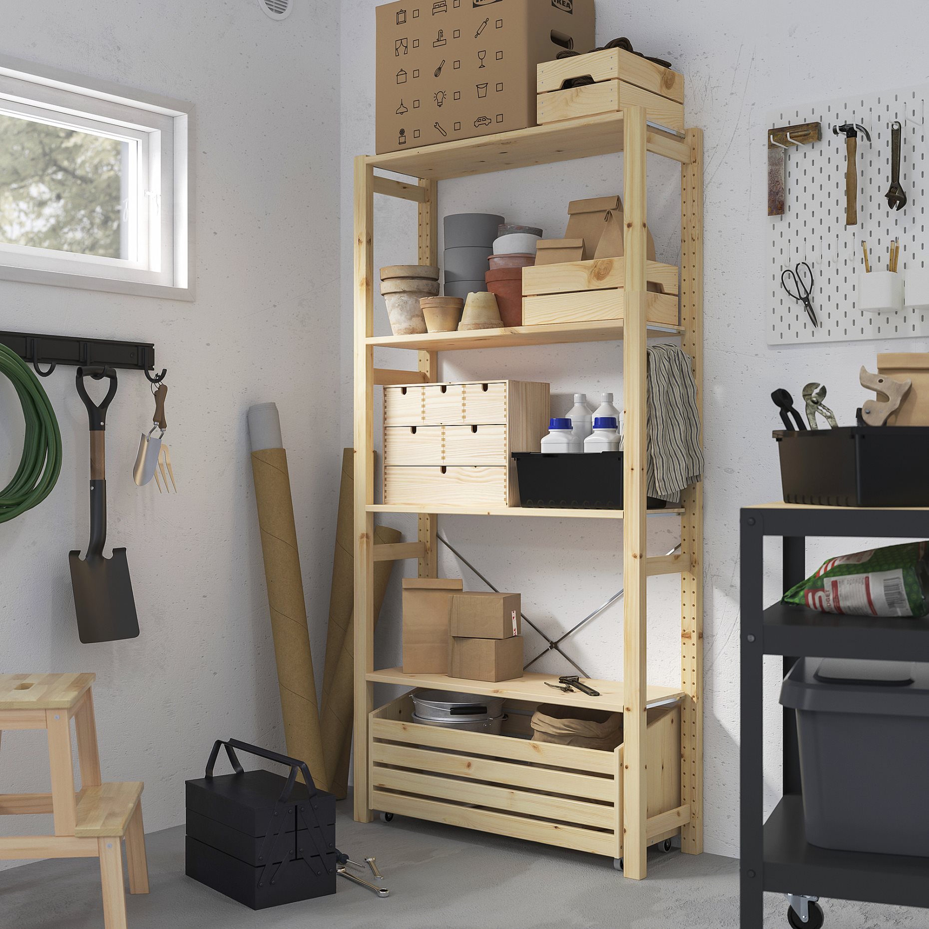 IVAR, shelving unit with storage box, 89x30x179 cm, 594.038.15
