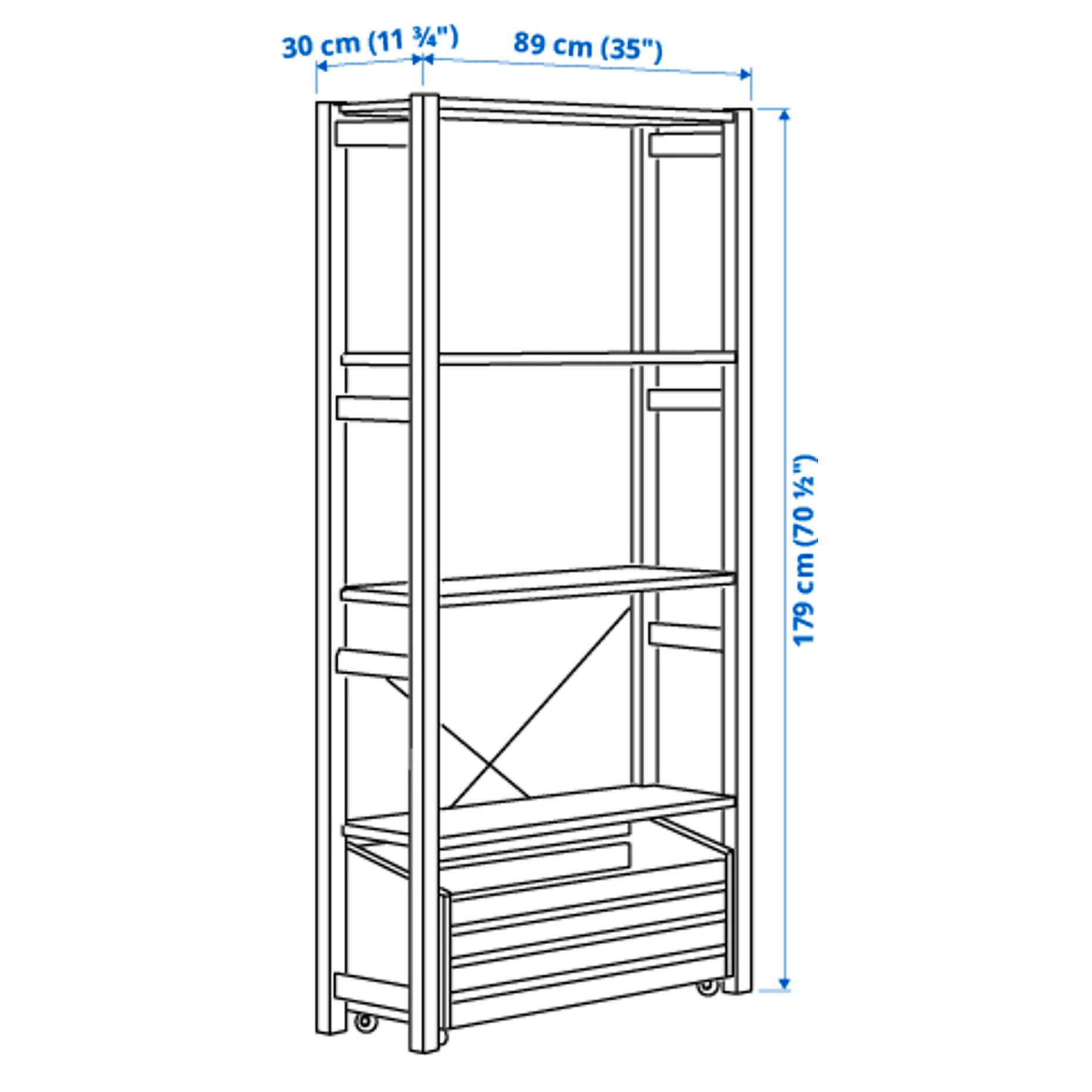 IVAR, shelving unit with storage box, 89x30x179 cm, 594.038.15