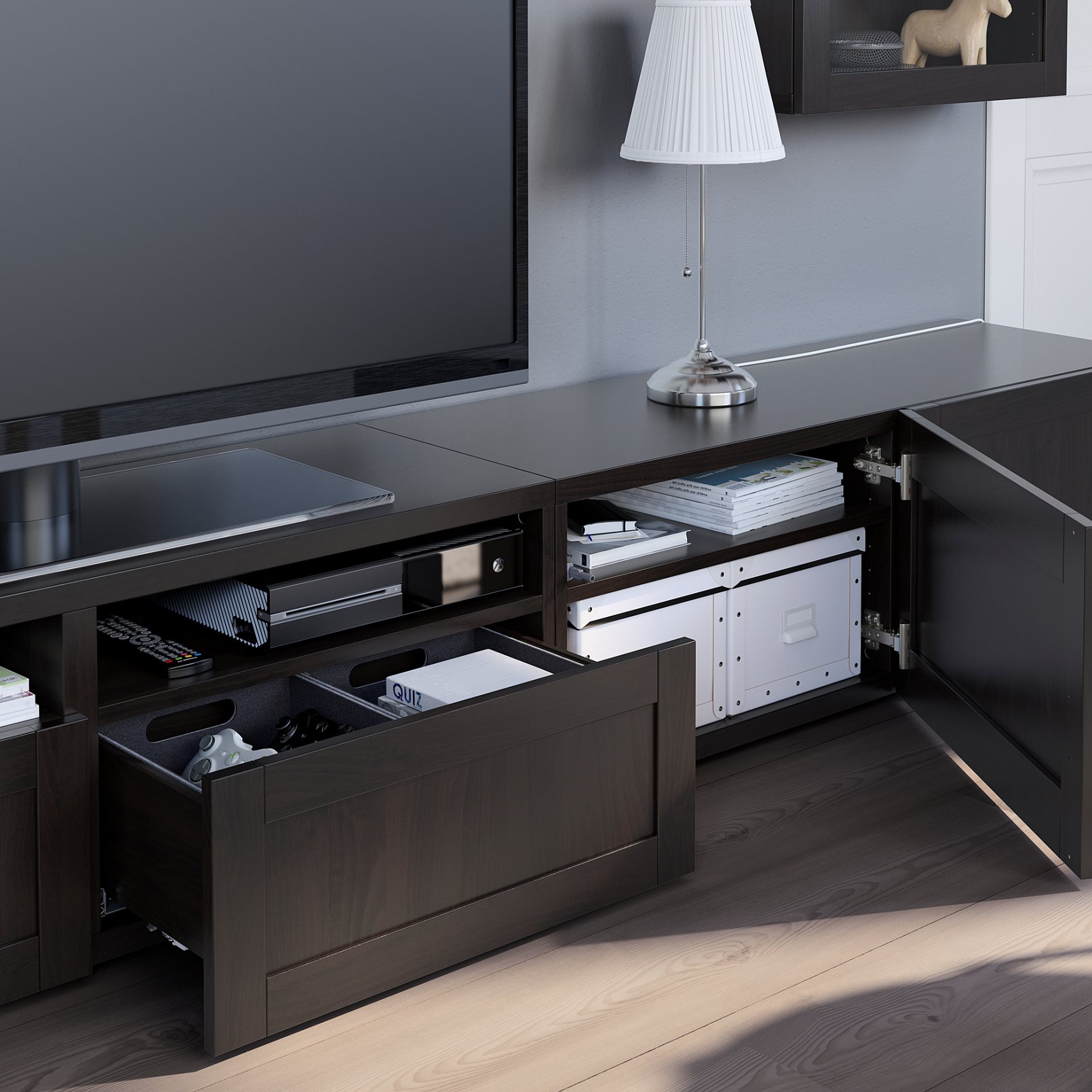 BESTÅ, TV storage combination/glass doors/drawers soft closing, 240x42x190 cm, 594.113.11