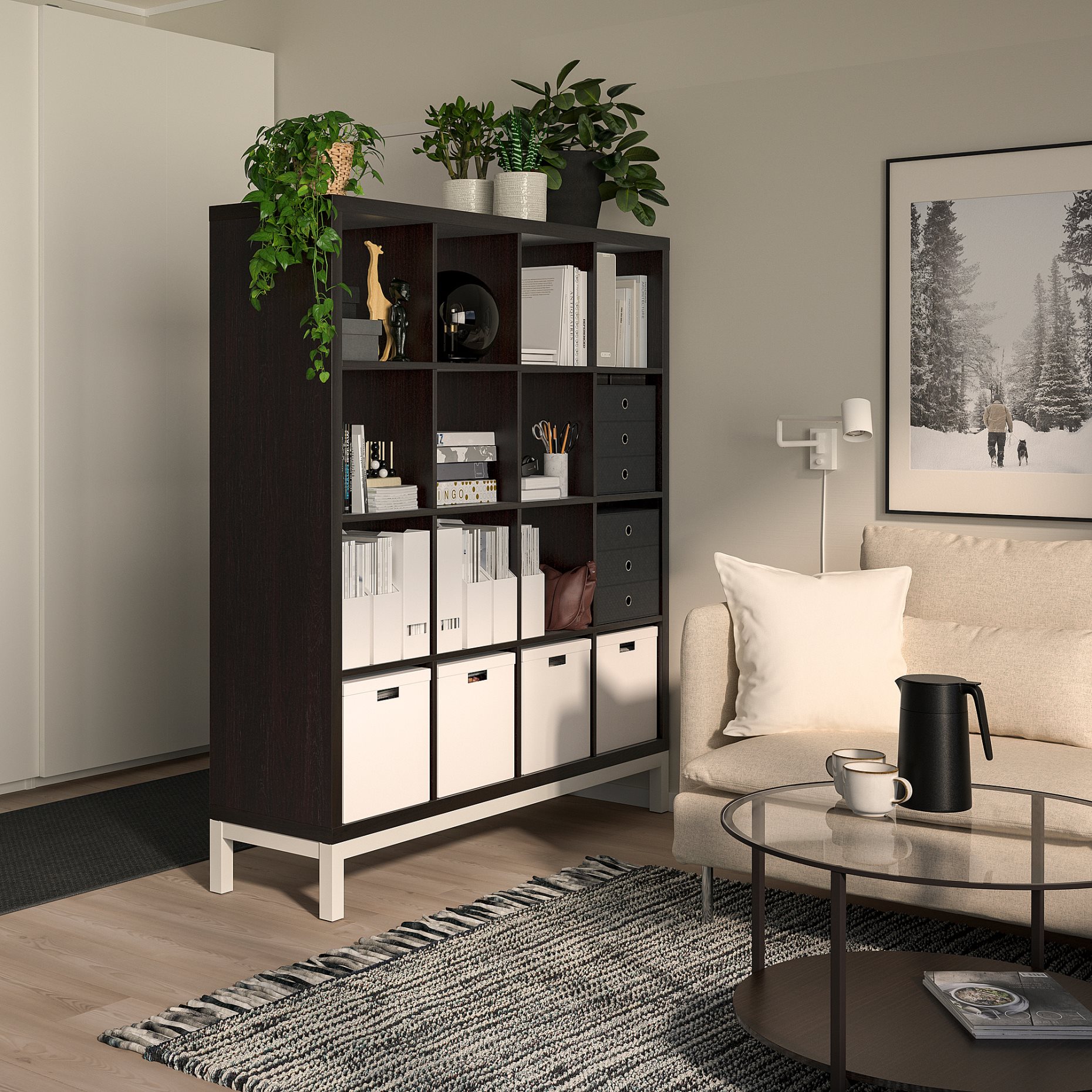 KALLAX, shelving unit with underframe, 147x164 cm, 594.427.13