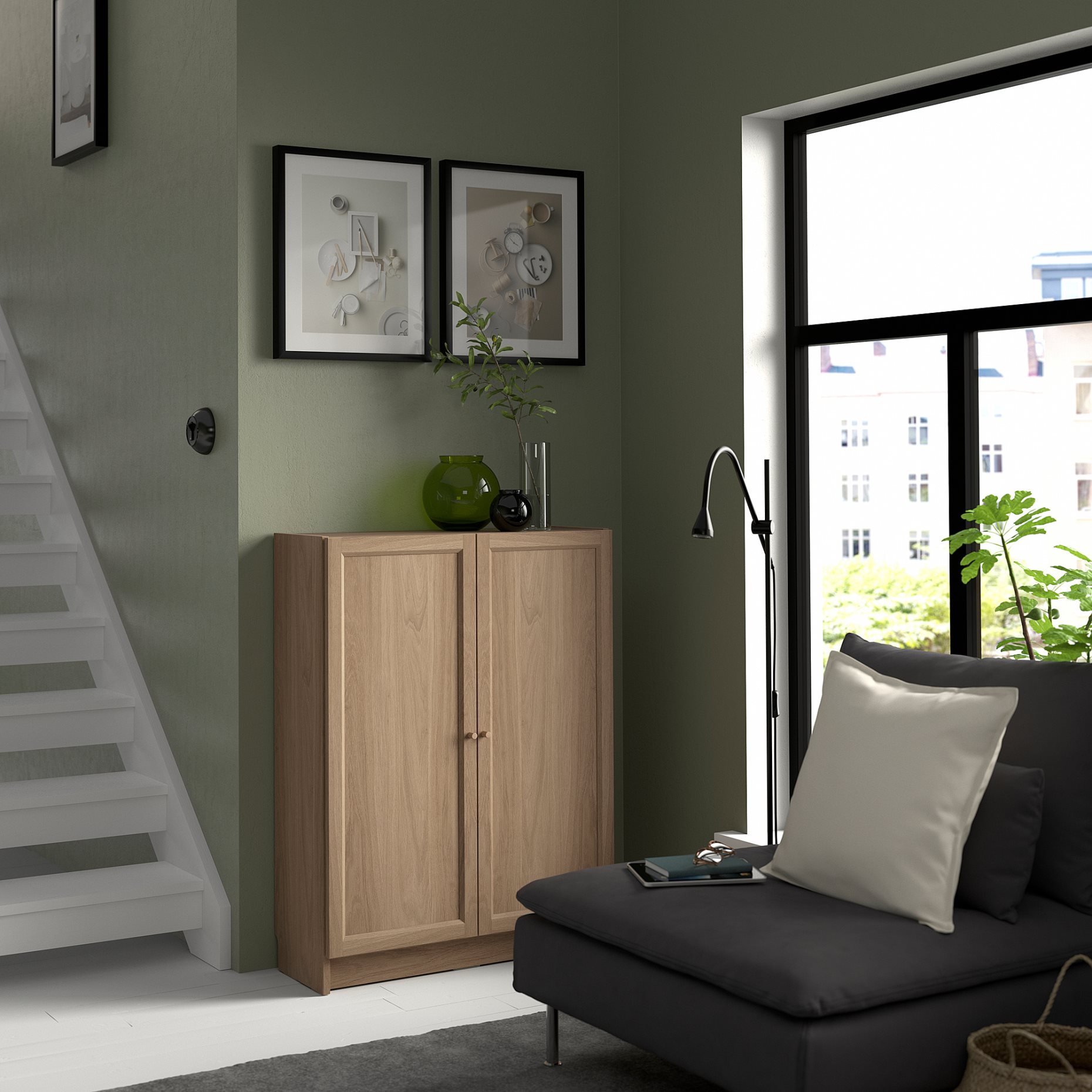 BILLY/OXBERG, bookcase with doors, 80x30x106 cm, 594.832.75