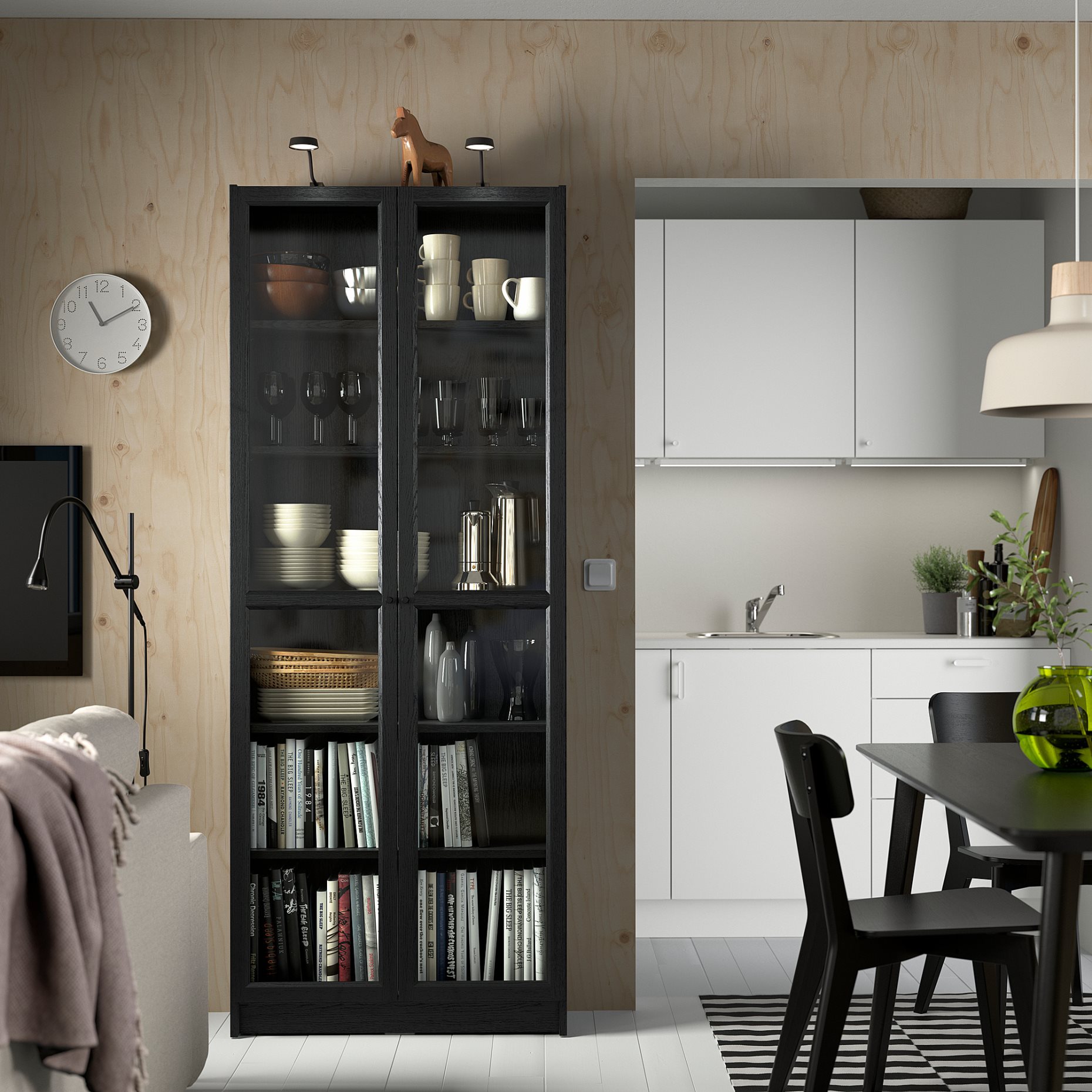 BILLY/OXBERG, bookcase with glass doors, 80x30x202 cm, 594.833.17