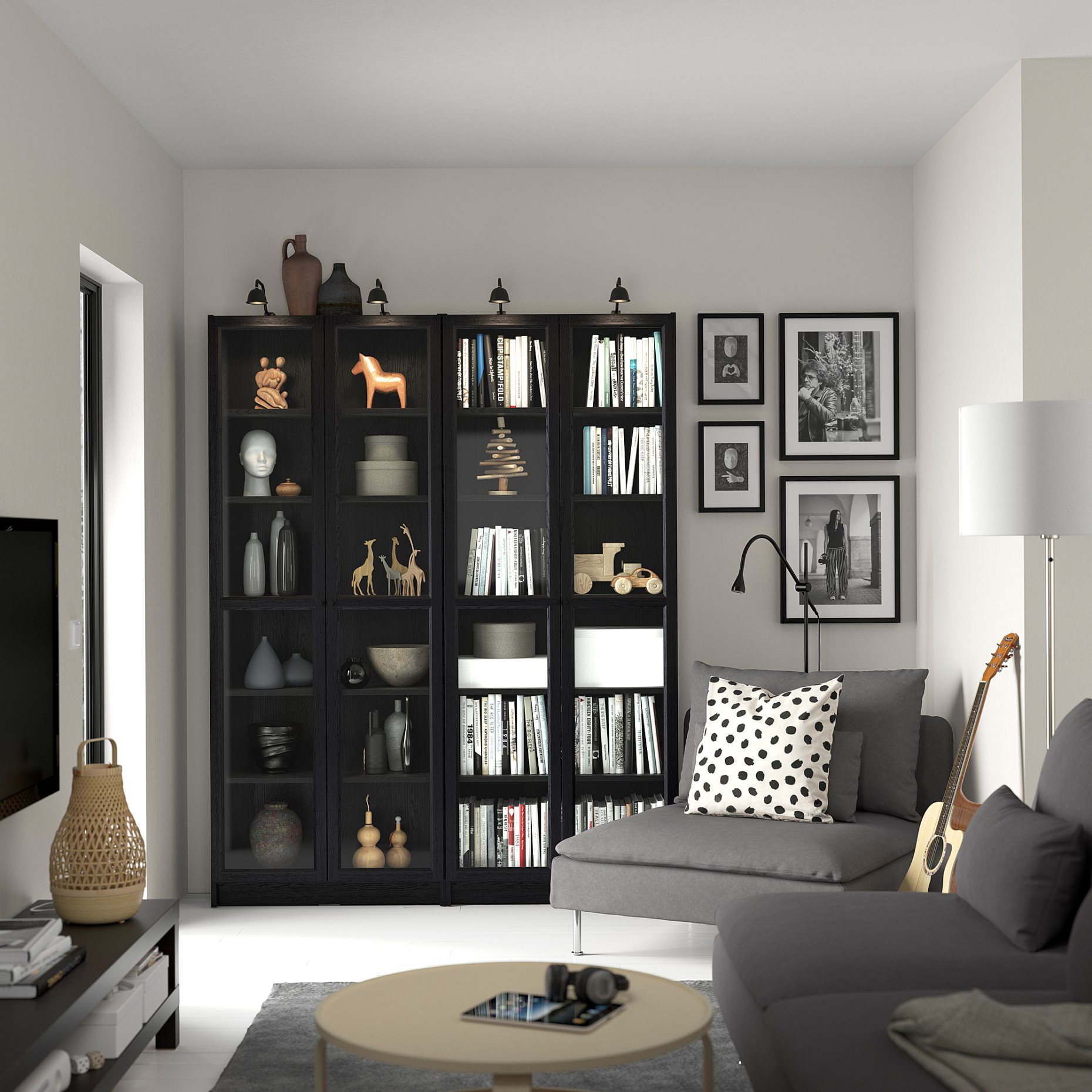 BILLY/OXBERG, bookcase combination with glass doors, 160x202 cm, 594.835.29