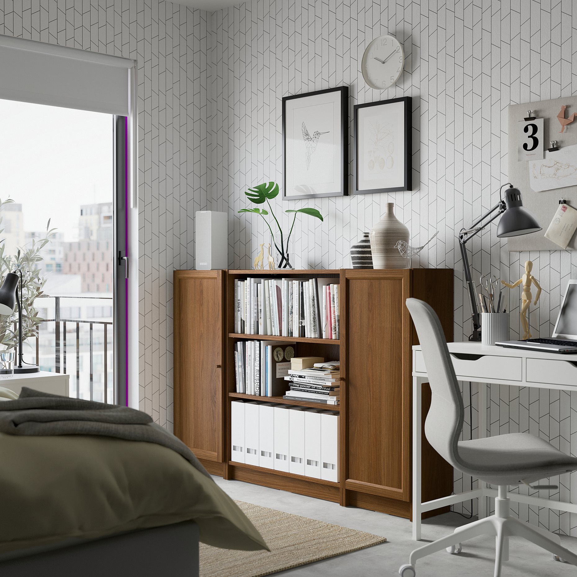 BILLY/OXBERG, bookcase combination with doors, 160x106 cm, 594.835.91