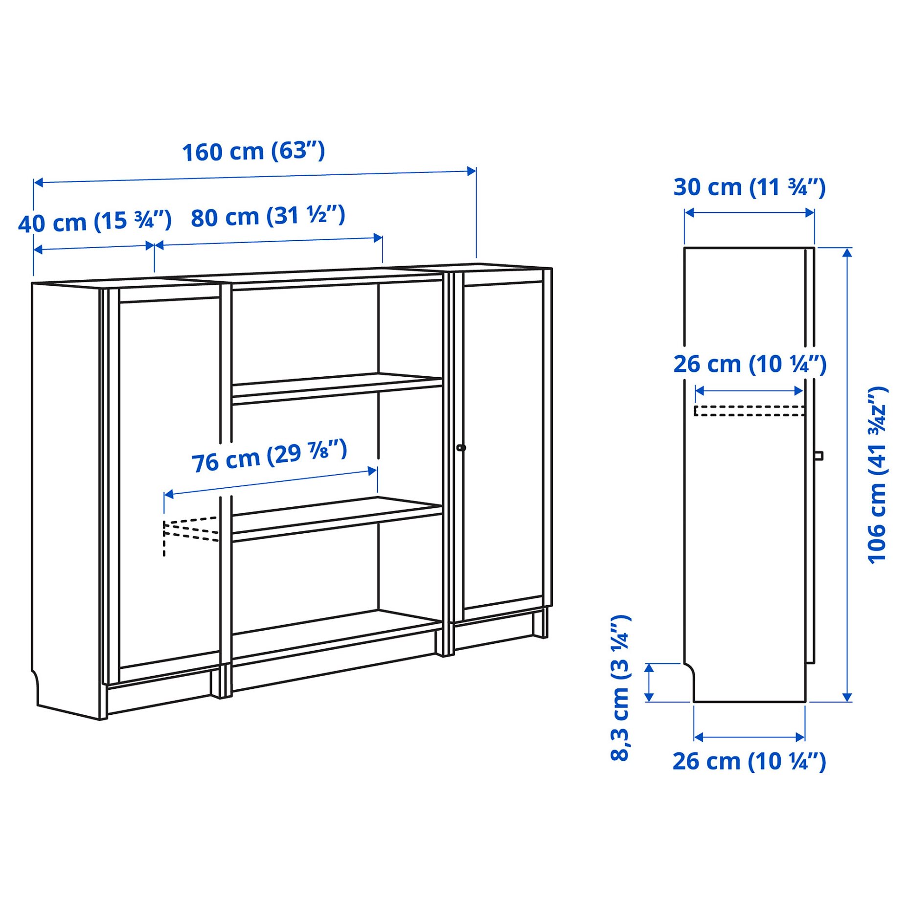 BILLY/OXBERG, bookcase combination with doors, 160x106 cm, 594.835.91