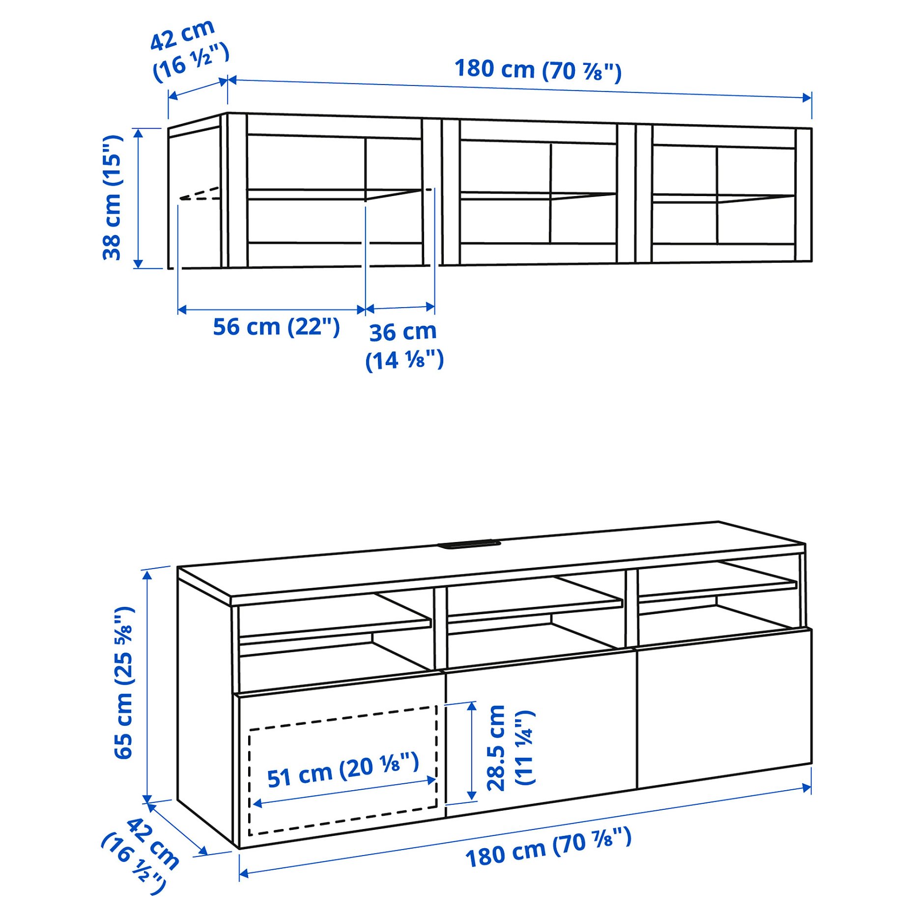 BESTÅ, TV storage combination/glass doors/drawers soft closing, 180x42x192 cm, 594.888.00