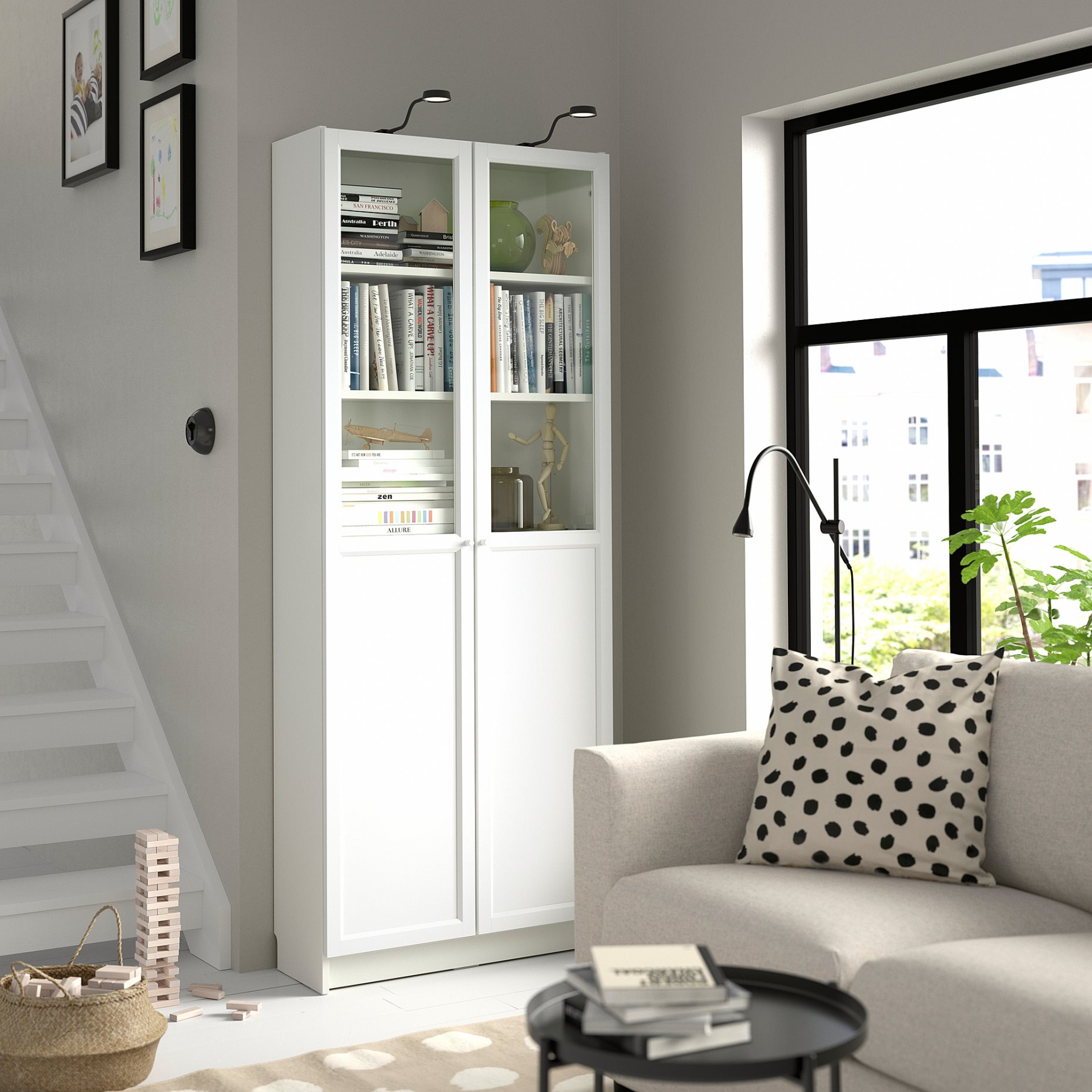 BILLY/OXBERG, bookcase with doors, 80x30x202 cm, 692.817.76