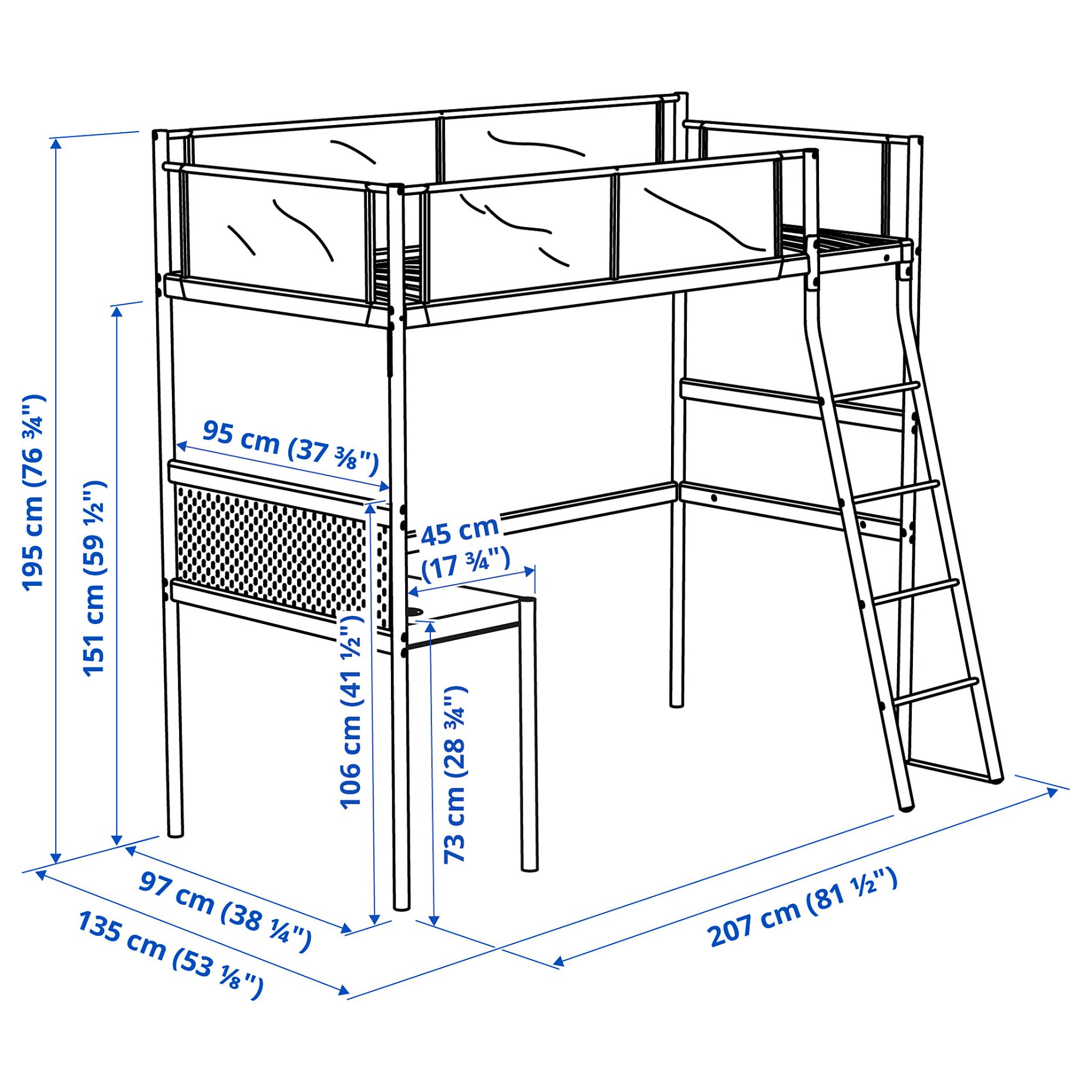 VITVAL, loft bed frame with desk top, 693.025.66