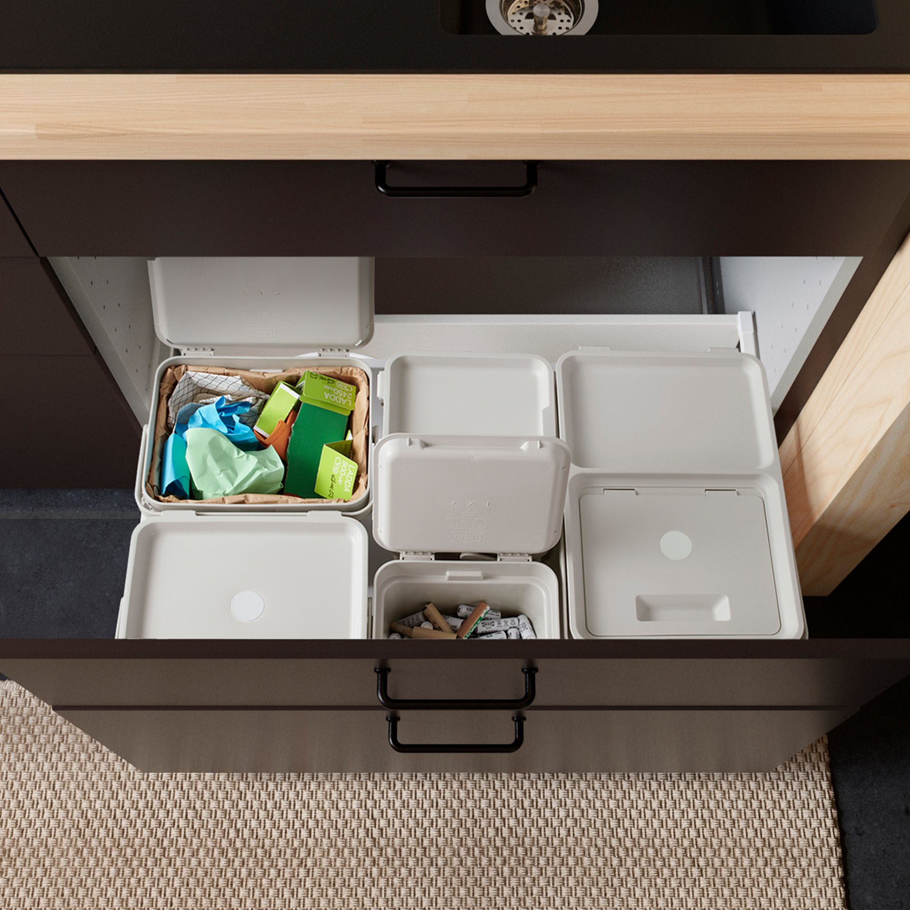 HÅLLBAR, waste sorting solution for METOD kitchen drawer ventilated, 55 l, 693.089.26