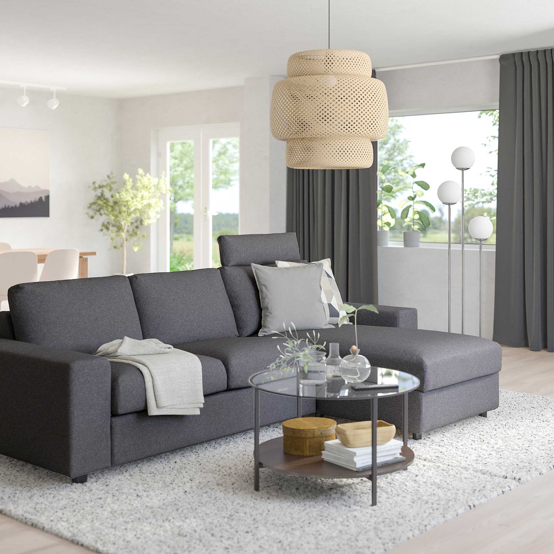 VIMLE, 3-seat sofa with chaise longue with headrest with wide armrests, 694.012.98