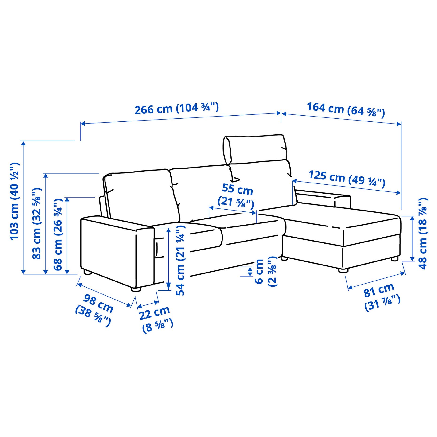 VIMLE, 3-seat sofa with chaise longue with headrest with wide armrests, 694.012.98