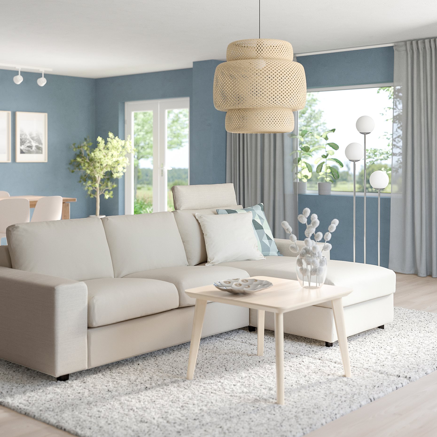 VIMLE, 3-seat sofa with chaise longue with headrest with wide armrests, 694.013.02