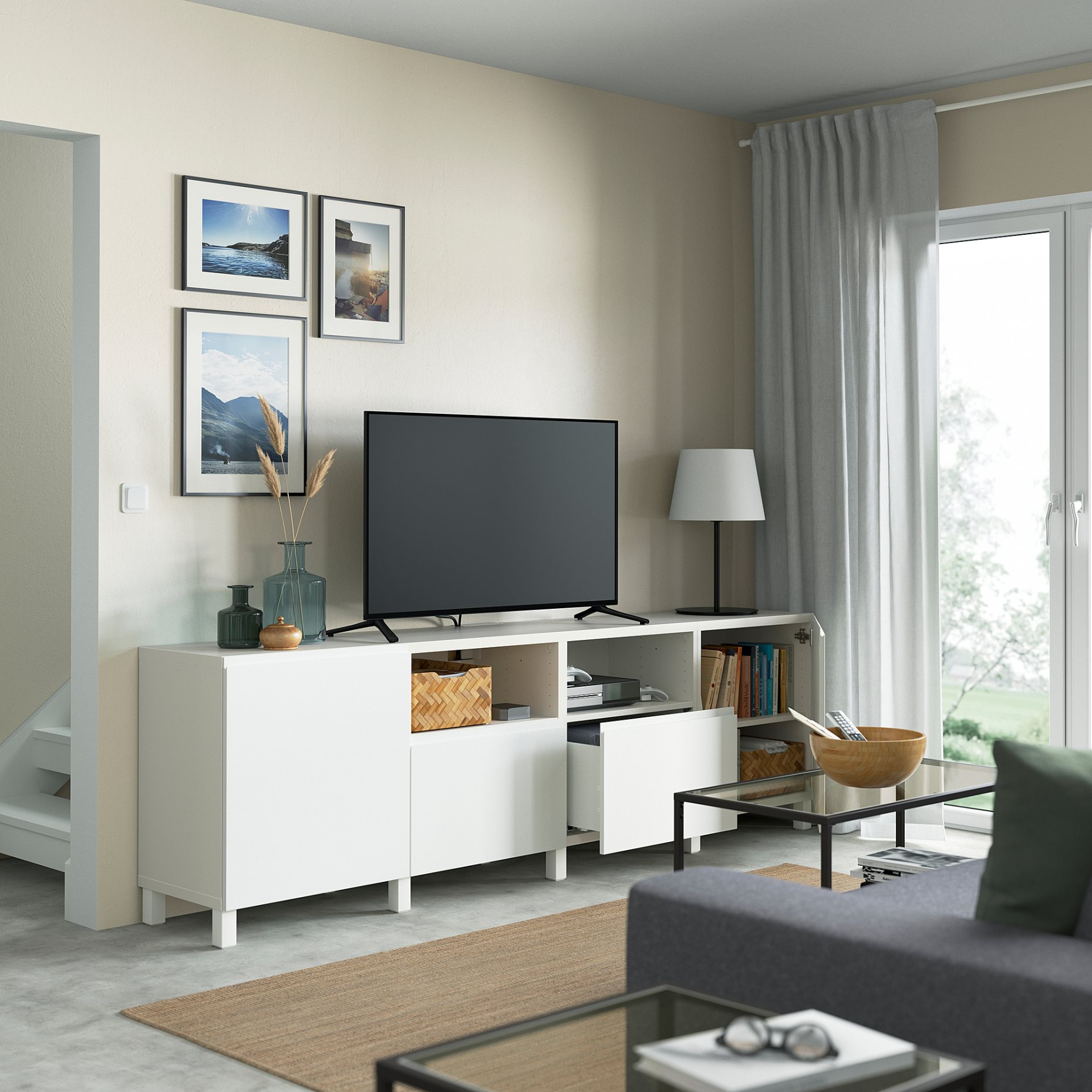 BESTÅ, έπιπλο TV με πόρτες και συρτάρια, 240x42x74 cm, 694.347.55