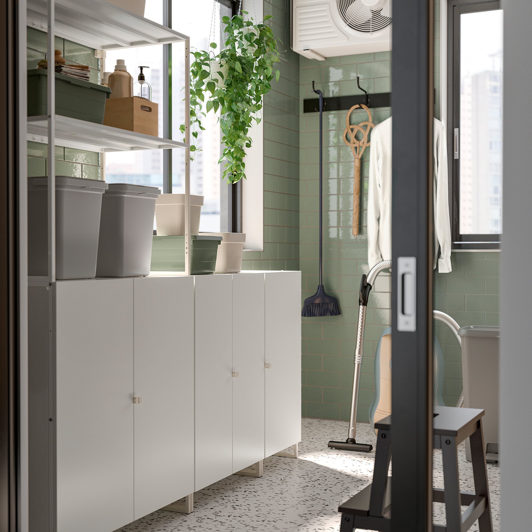 JOSTEIN, shelving unit with doors/in/outdoor, 182x44x180 cm, 694.372.97