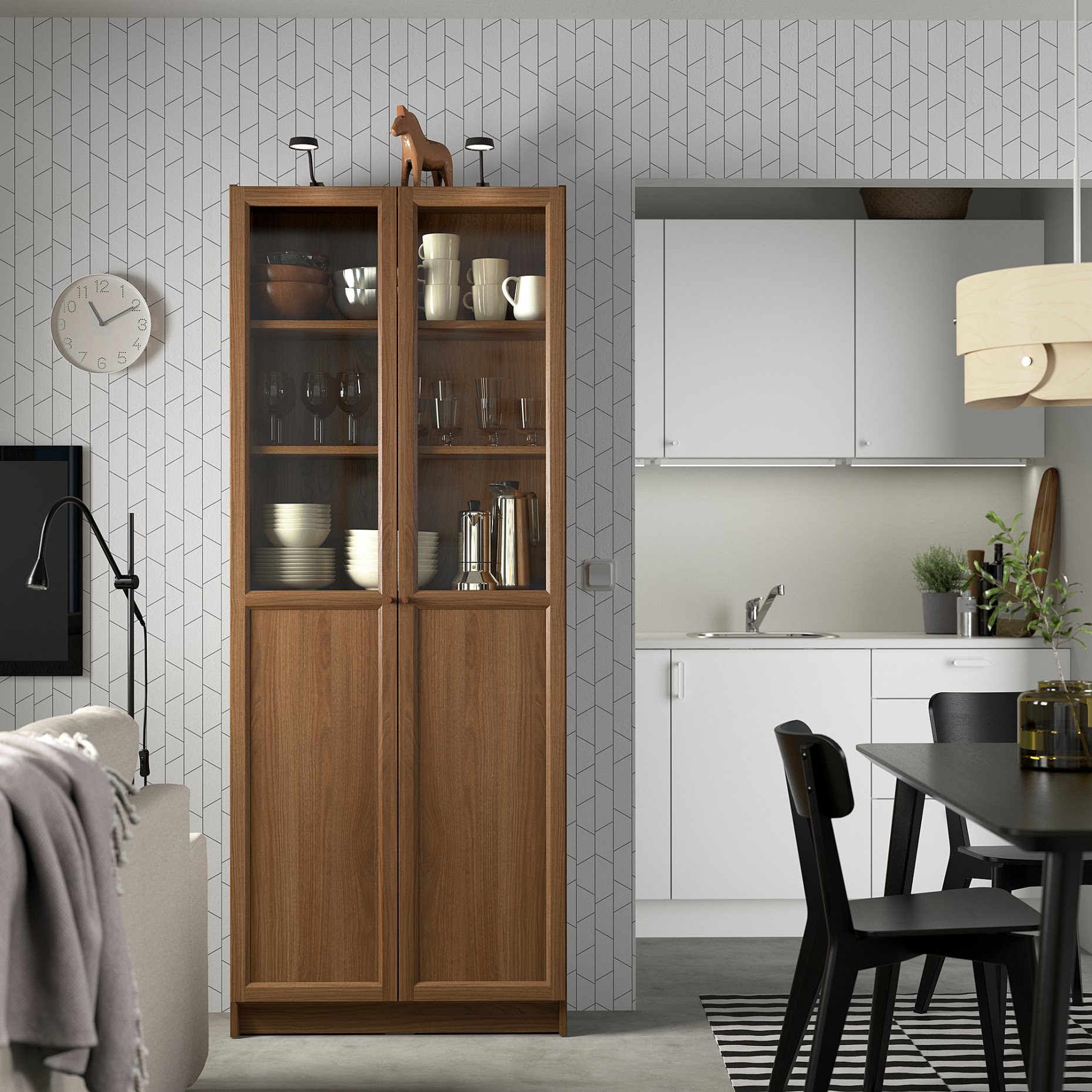 BILLY/OXBERG, bookcase with panel/glass doors, 80x30x202 cm, 694.833.26