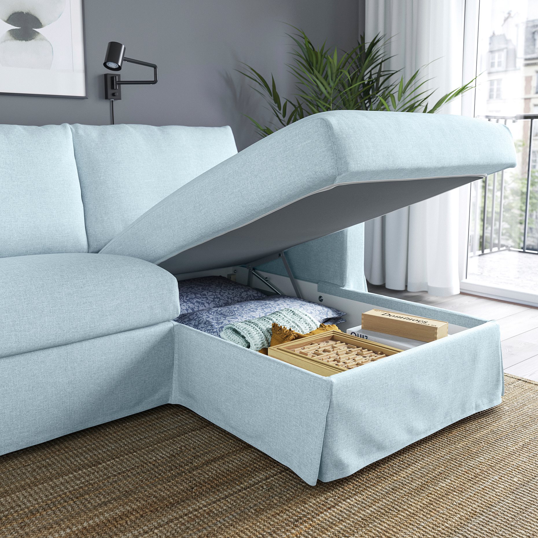 HYLTARP, 3-seat sofa with chaise longue, right, 694.958.38