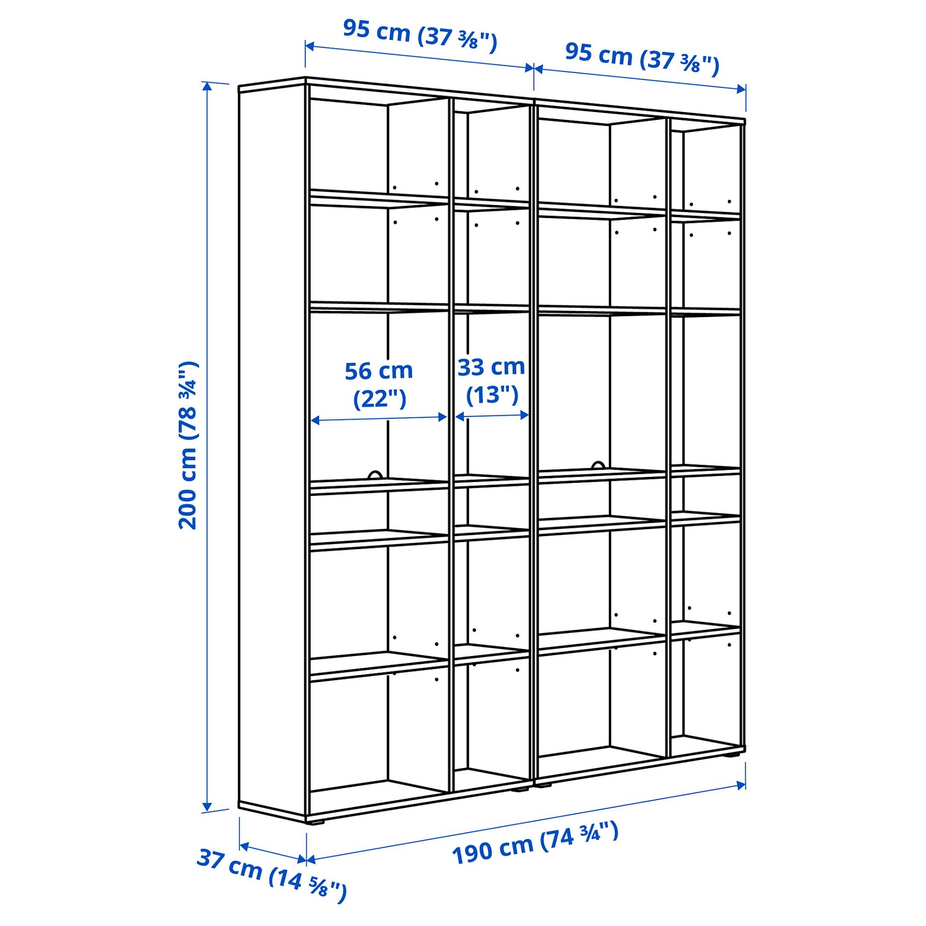 VIHALS, shelving combination, 190x37x200 cm, 695.210.69
