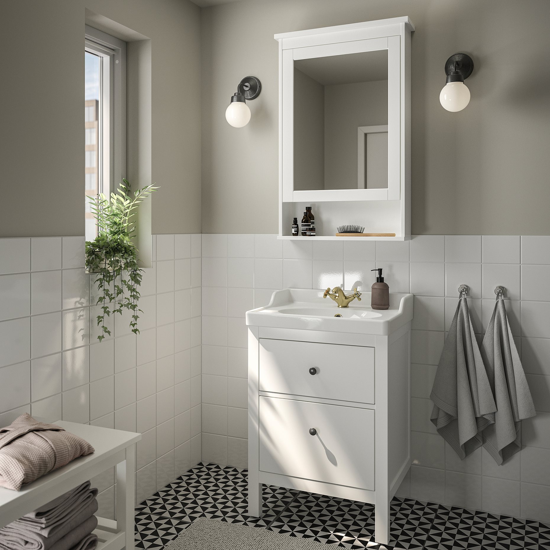 HEMNES/RUTSJON, wash-stand with drawers/wash-basin/tap, 62x49x95 cm, 695.599.91
